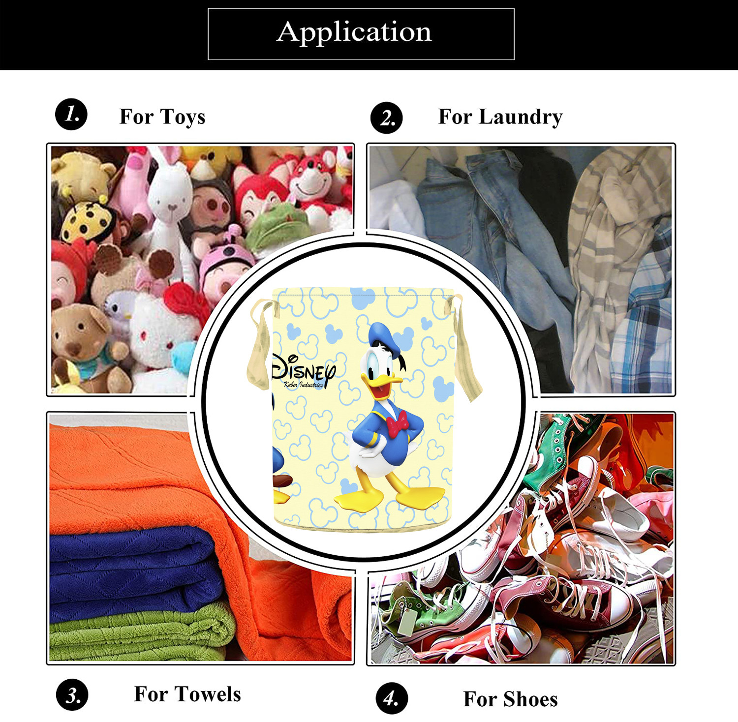 Kuber Industries Disney Team Mickey Round Non Woven Fabric Foldable Laundry Basket , Toy Storage Basket, Cloth Storage Basket With Handles,45 Ltr (Cream)-KUBMRT12049