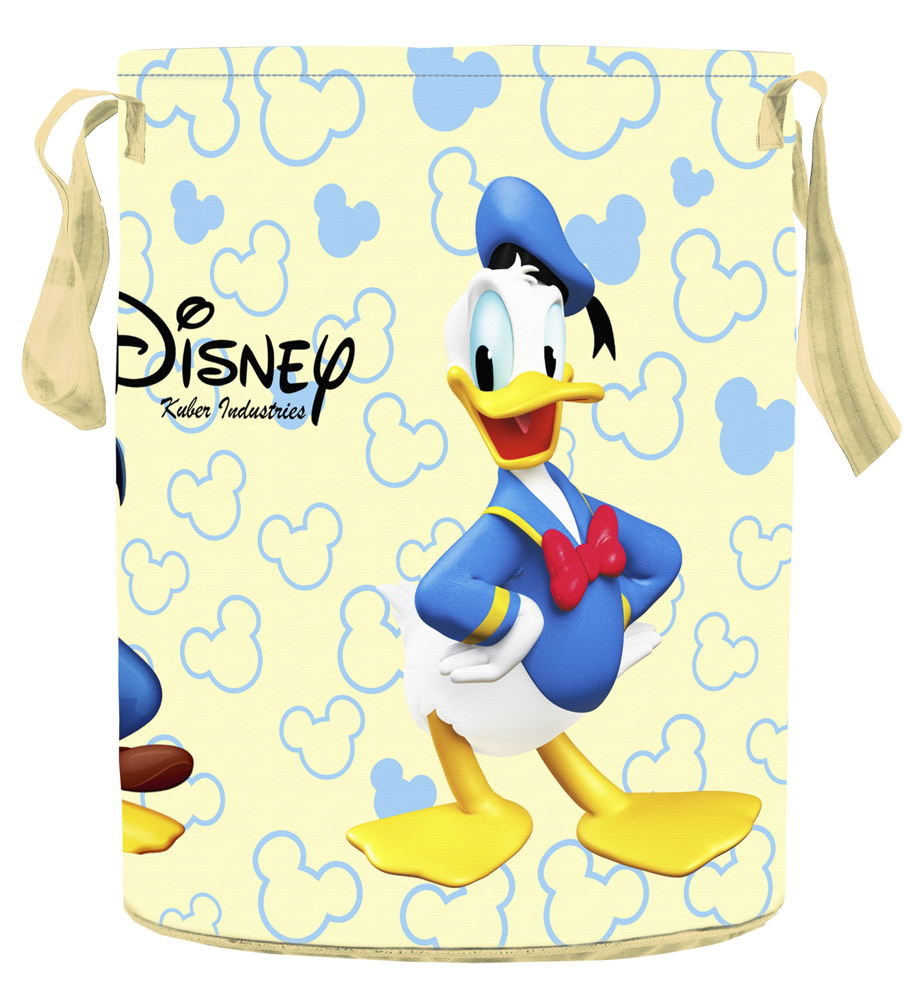 Kuber Industries Disney Team Mickey Round Non Woven Fabric Foldable Laundry Basket , Toy Storage Basket, Cloth Storage Basket With Handles,45 Ltr (Cream)-KUBMRT12049