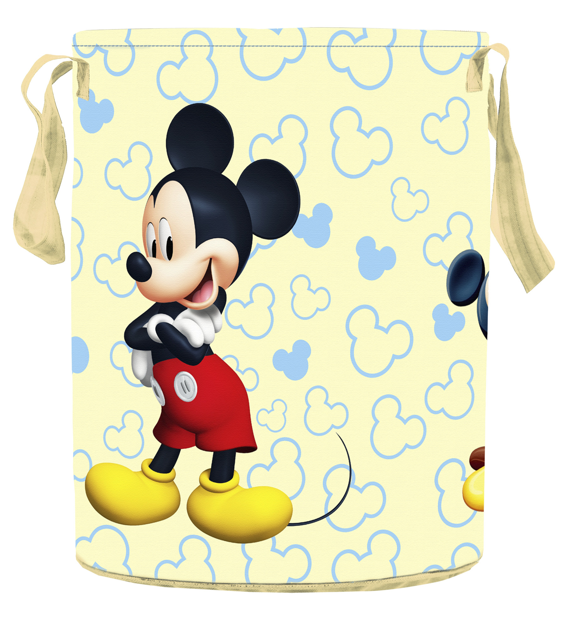 Kuber Industries Disney Team Mickey Round Non Woven Fabric Foldable Laundry Basket , Toy Storage Basket, Cloth Storage Basket With Handles,45 Ltr (Cream)-KUBMRT12049