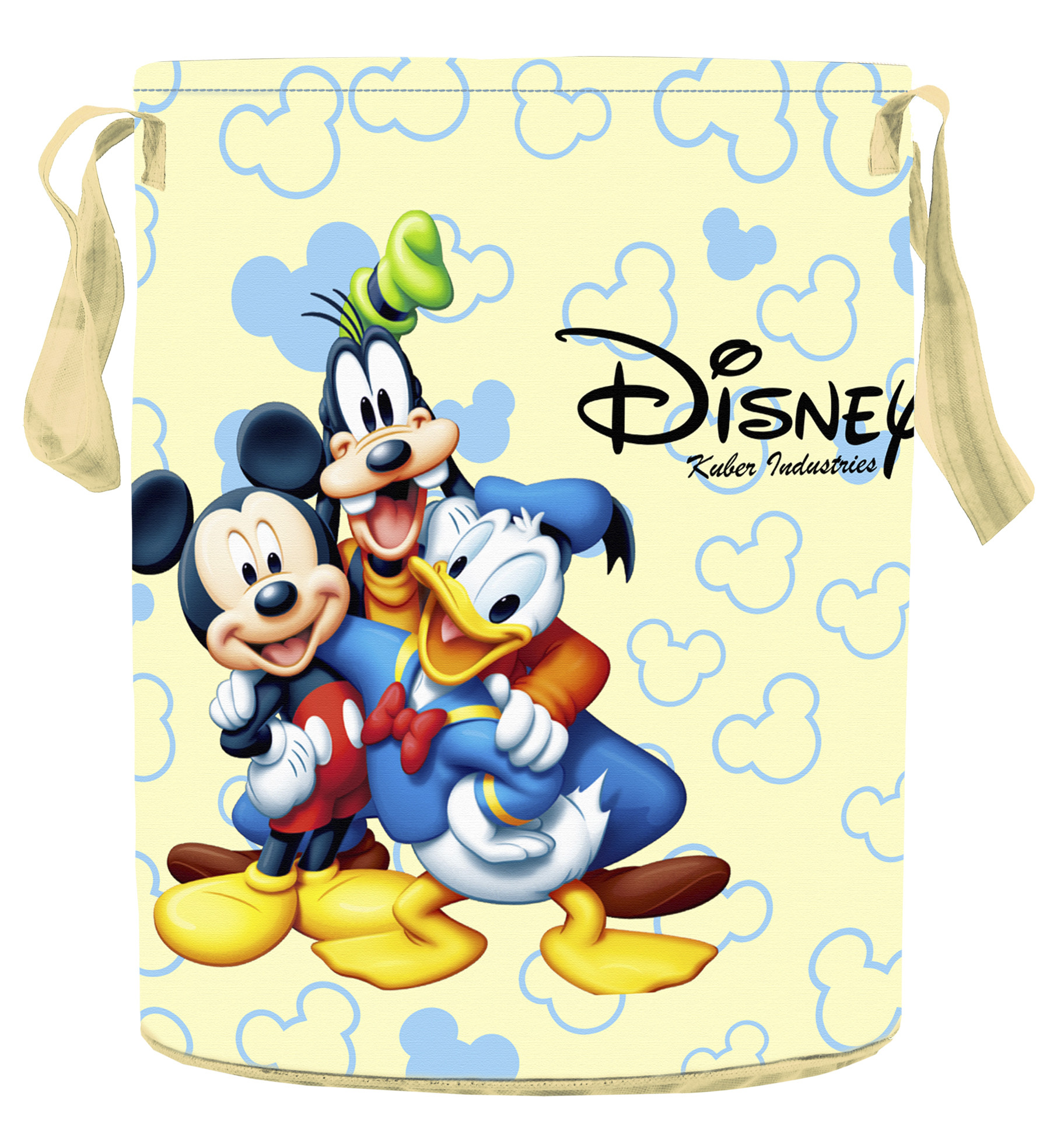 Kuber Industries Disney Team Mickey Round Non Woven Fabric Foldable Laundry Basket , Toy Storage Basket, Cloth Storage Basket With Handles,45 Ltr (Cream)-KUBMRT12049