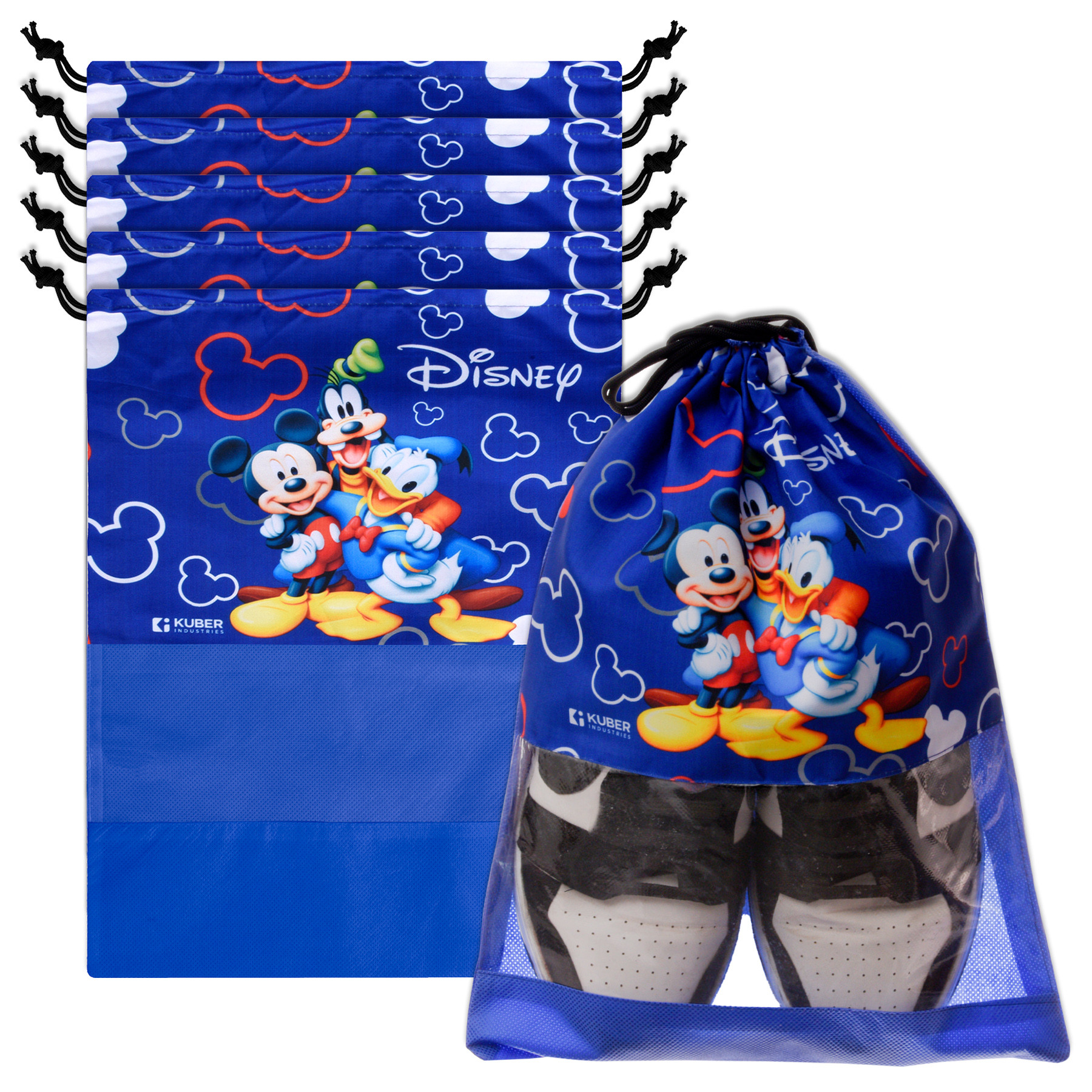 Kuber Industries Disney Team Mickey Shoe Cover | Travel Shoe Storage Bags | Polyester Storage Bag | Drawstring Shoe Cover | Shoe Organizer with Clear window |Blue