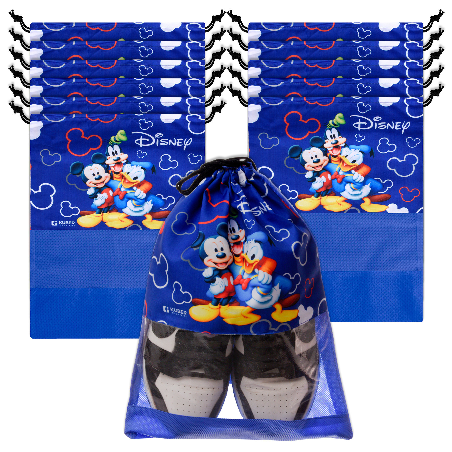 Kuber Industries Disney Team Mickey Shoe Cover | Travel Shoe Storage Bags | Polyester Storage Bag | Drawstring Shoe Cover | Shoe Organizer with Clear window |Blue