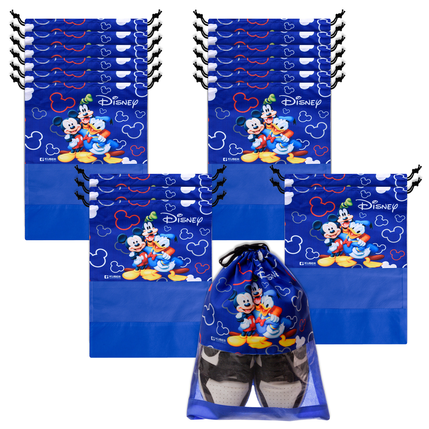 Kuber Industries Disney Team Mickey Shoe Cover | Travel Shoe Storage Bags | Polyester Storage Bag | Drawstring Shoe Cover | Shoe Organizer with Clear window |Blue
