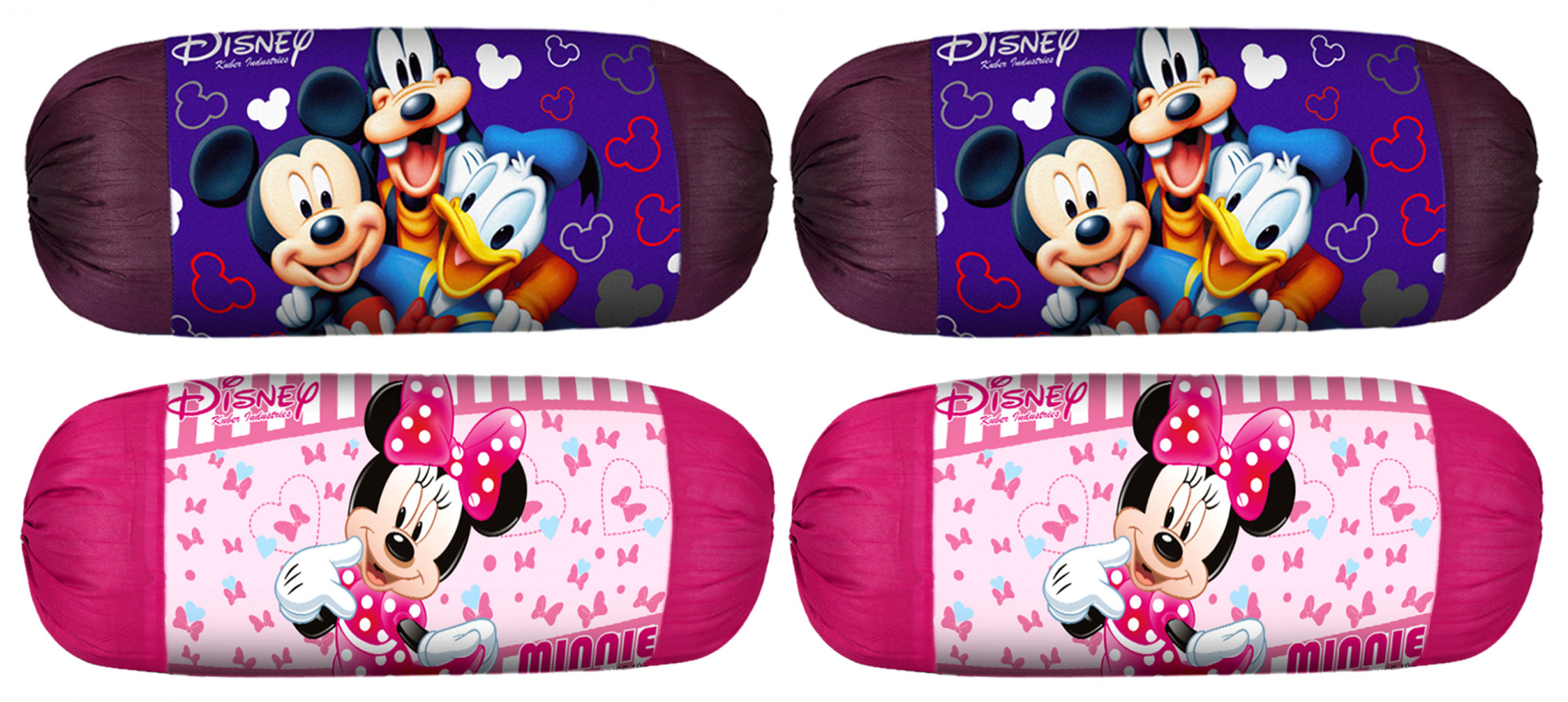 Kuber Industries Disney Team Minnie Mickey Print Silk Special long Crush Bolster Cover- Royal Blue & Pink