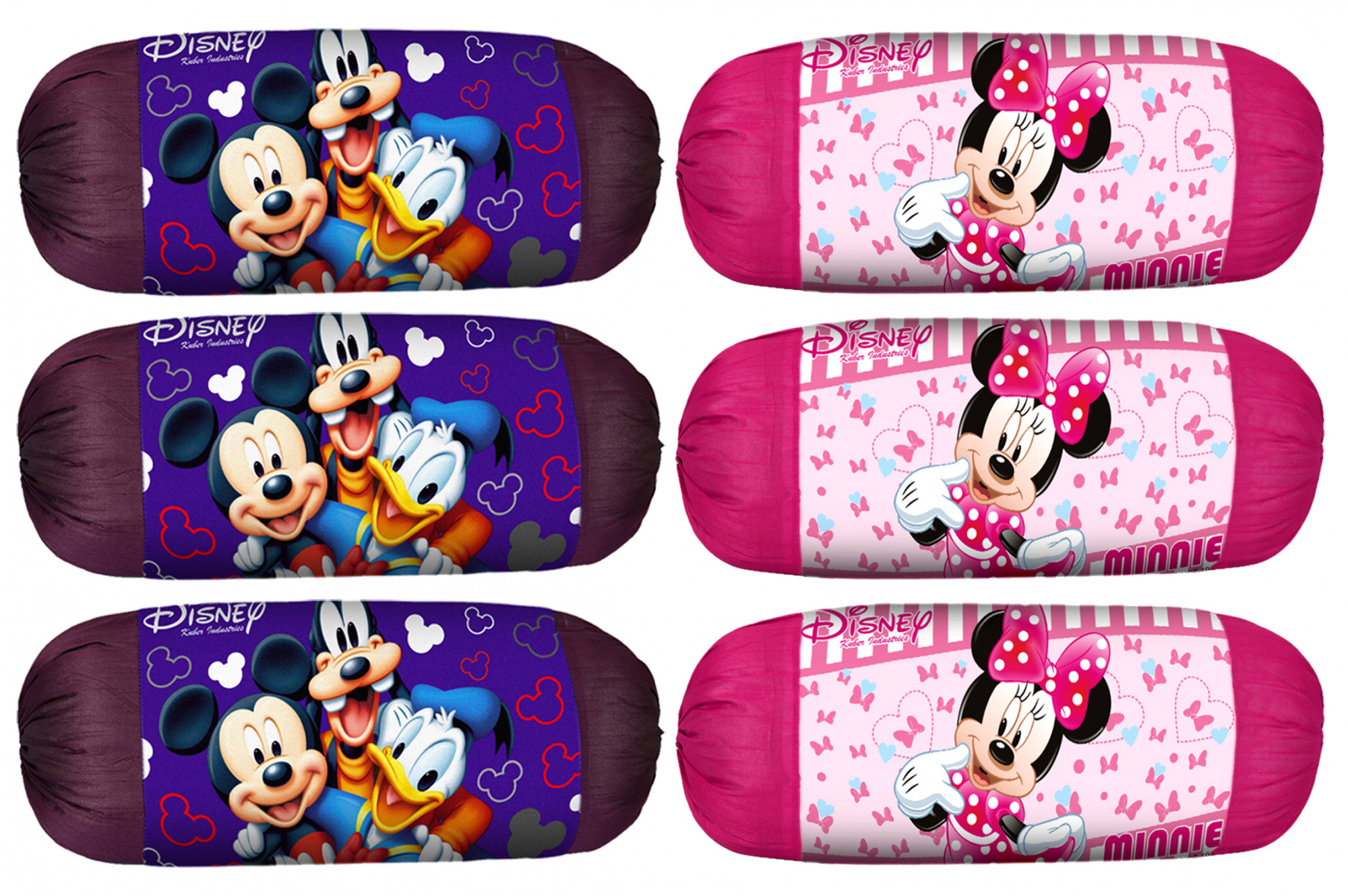 Kuber Industries Disney Team Minnie Mickey Print Silk Special long Crush Bolster Cover- Royal Blue & Pink