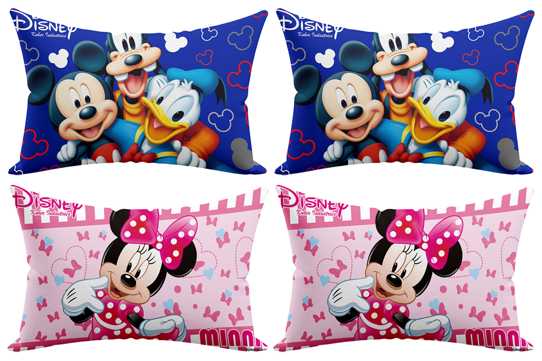 Kuber Industries Disney Team Minnie Mickey Print Silk Special long Crush Pillow Cover- Royal Blue & Pink