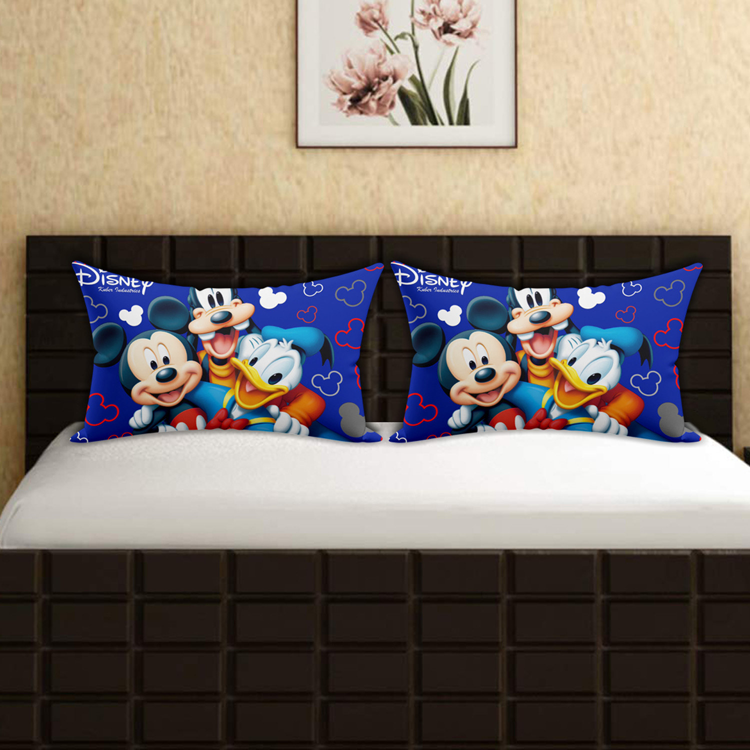 Kuber Industries Disney Team Minnie Mickey Print Silk Special long Crush Pillow Cover- Royal Blue & Pink