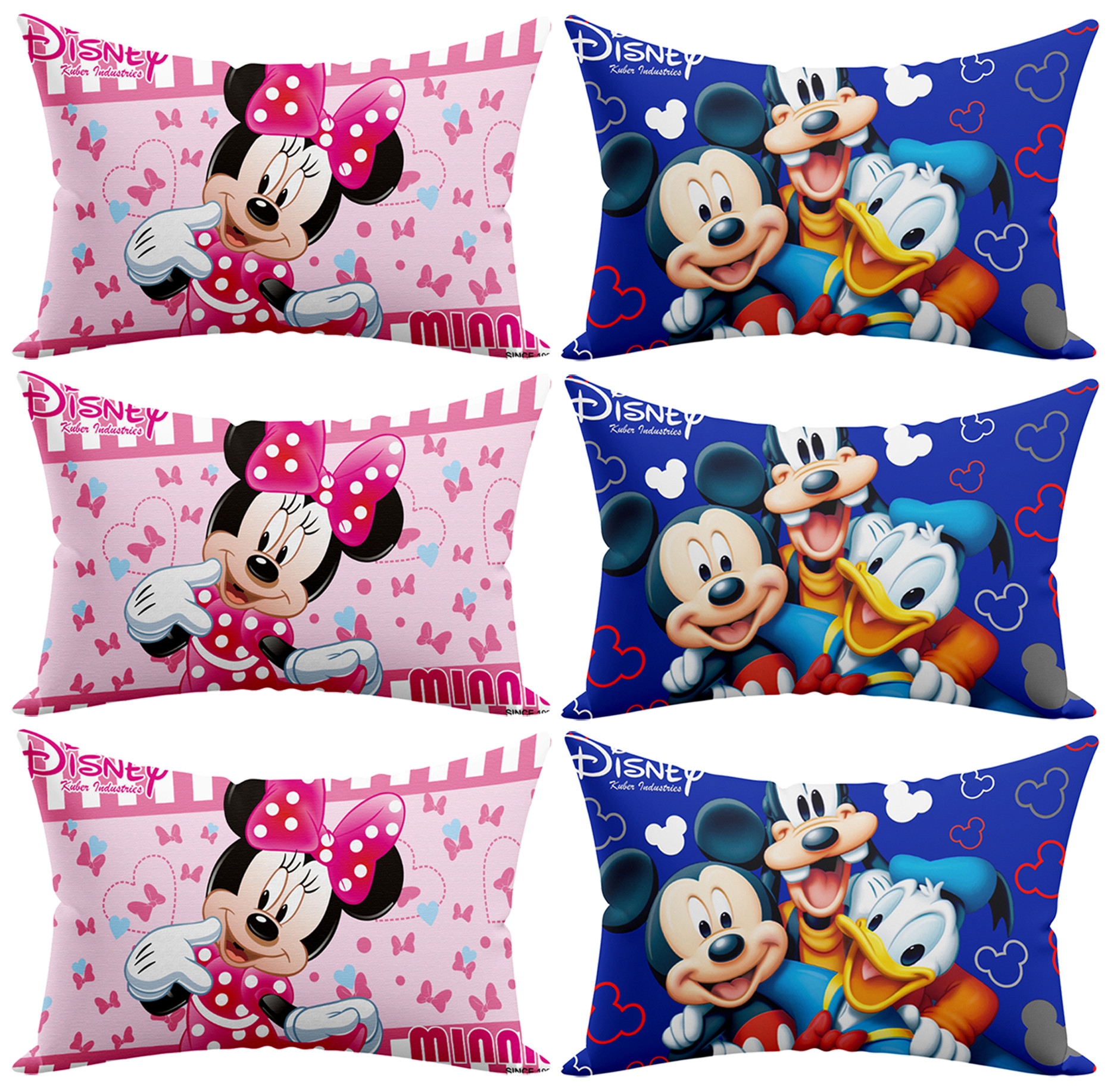 Kuber Industries Disney Team Minnie Mickey Print Silk Special long Crush Pillow Cover- Royal Blue & Pink