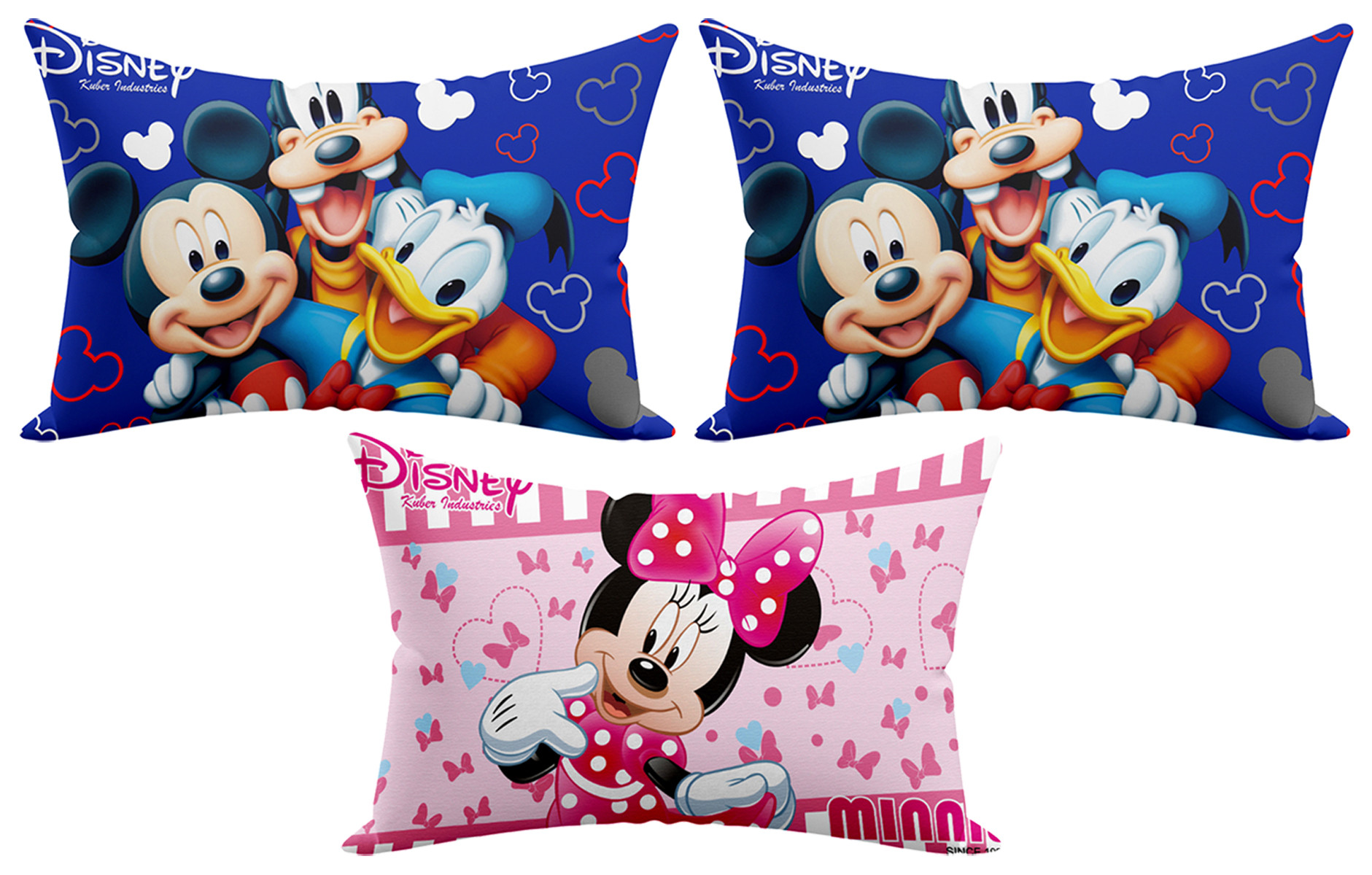 Kuber Industries Disney Team Minnie Mickey Print Silk Special long Crush Pillow Cover- Set of 3, Royal Blue & Pink