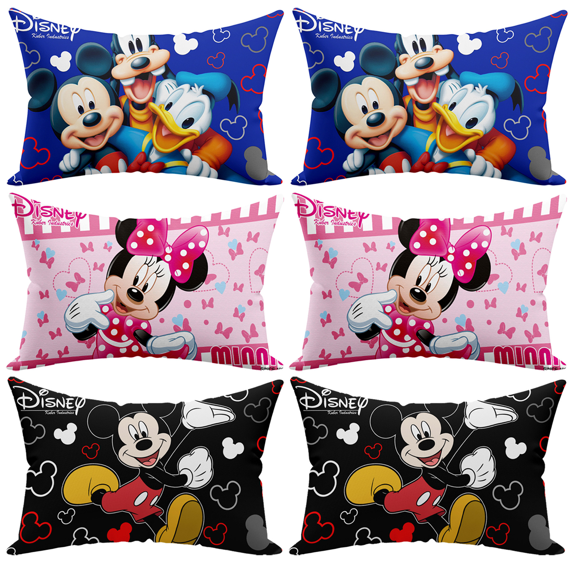 Kuber Industries Disney Team Minnie Mickey Print Silk Special long Crush Pillow Cover-Royal Blue & Pink & Black