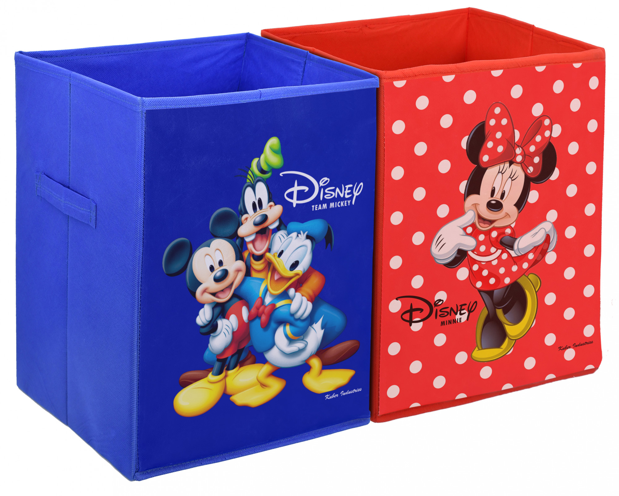 Kuber Industries Disney Team Minnie Print Non Woven Fabric Foldable Laundry Basket , Toy Storage Basket, Cloth Storage Basket With Handles (Set Of 2, Red With Royal Blue)-KUBMART1206