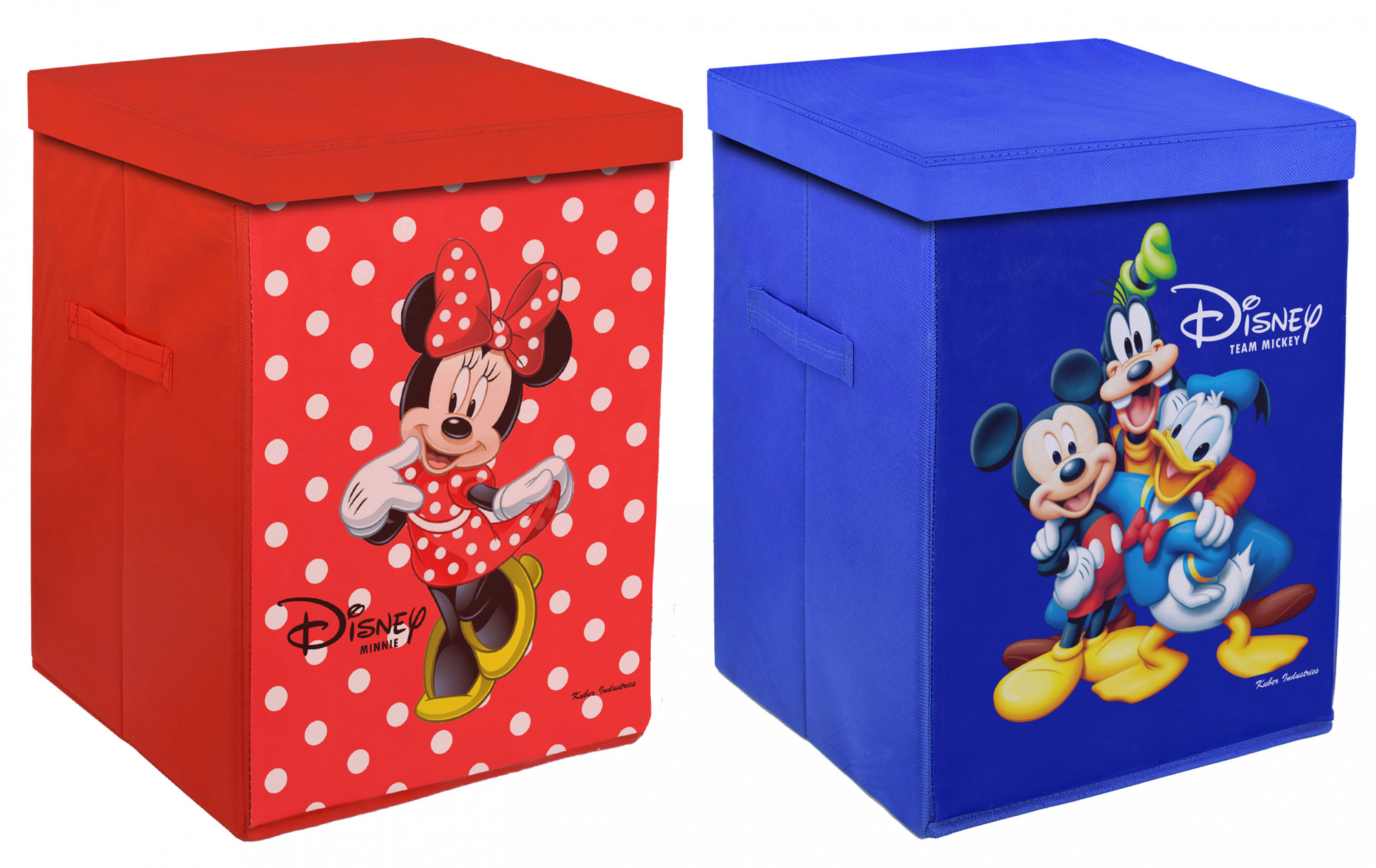 Kuber Industries Disney Team Minnie Print Non Woven Fabric Foldable Laundry Basket , Toy Storage Basket, Cloth Storage Basket with Lid & Handles (Set Of 2, Red & Royal Blue)-KUBMART1224