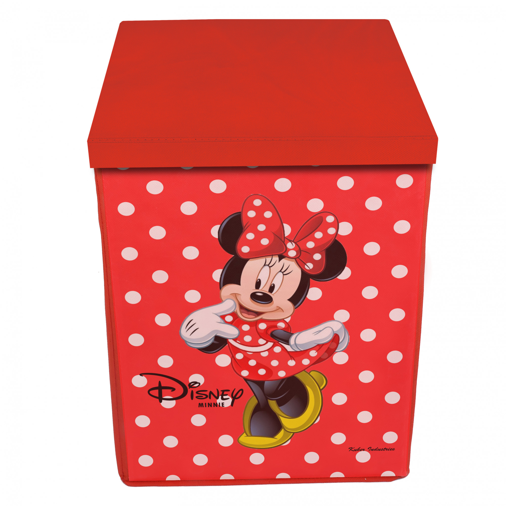 Kuber Industries Disney Team Minnie Print Non Woven Fabric Foldable Laundry Basket , Toy Storage Basket, Cloth Storage Basket with Lid & Handles (Set Of 2, Red & Royal Blue)-KUBMART1224
