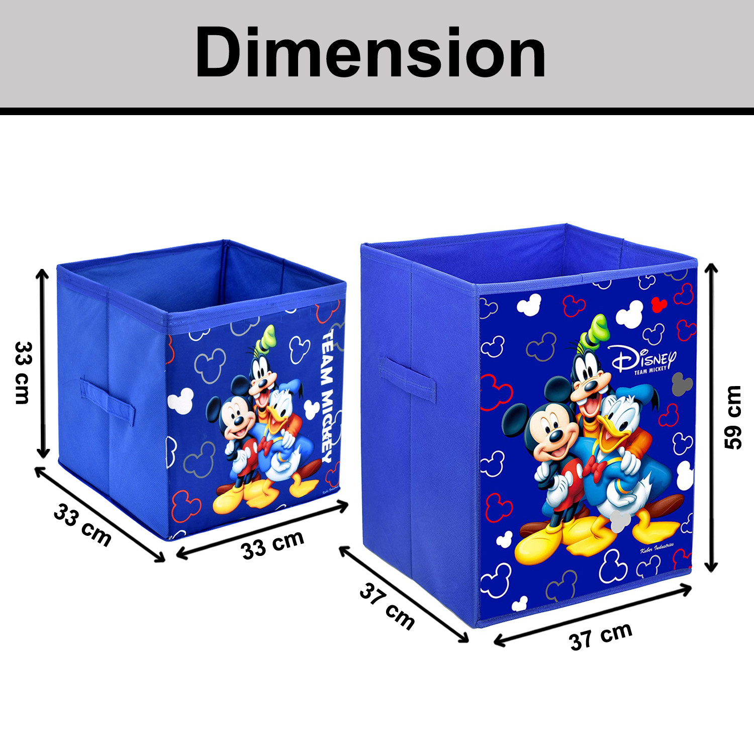 Kuber Industries Disney Team Minnie Print Non Woven Large Size Fabric Foldable Laundry Basket And Small Size Cube Toy,Books,Shoes Storage Box With Handle (Set Of 2, Blue)-KUBMRT11897
