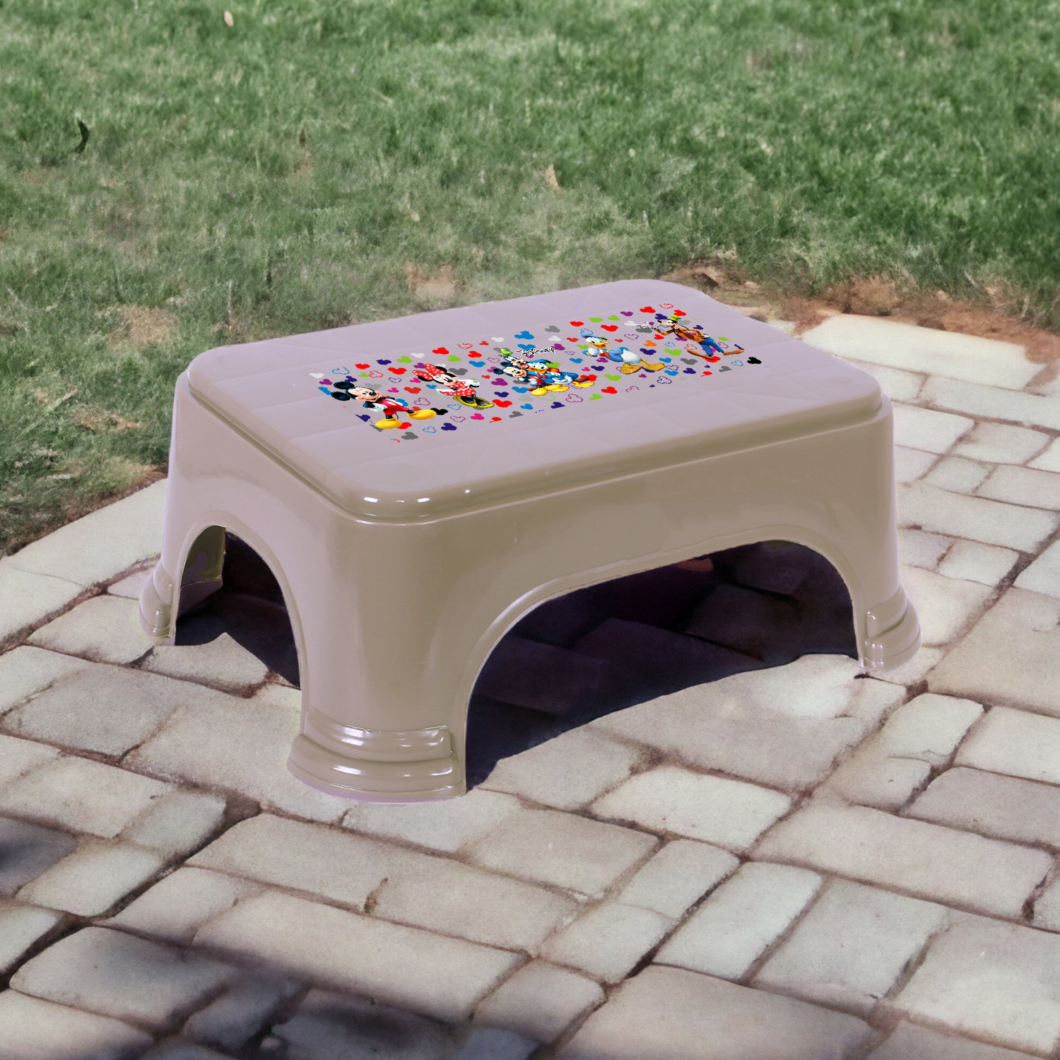 Kuber Industries Disney Team Stool  Bathroom Square Stool  Plastic Stool For Bathroom  Stool for Kitchen  Bathroom Patla  Support Stool for Bathroom  P6  Brown