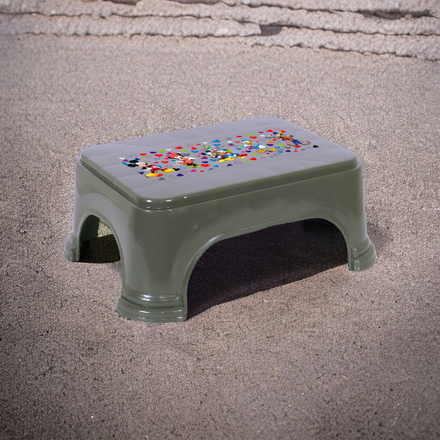 Kuber Industries Disney Team Stool  Bathroom Square Stool  Plastic Stool For Bathroom  Stool for Kitchen  Bathroom Patla  Support Stool for Bathroom  P6  Gray
