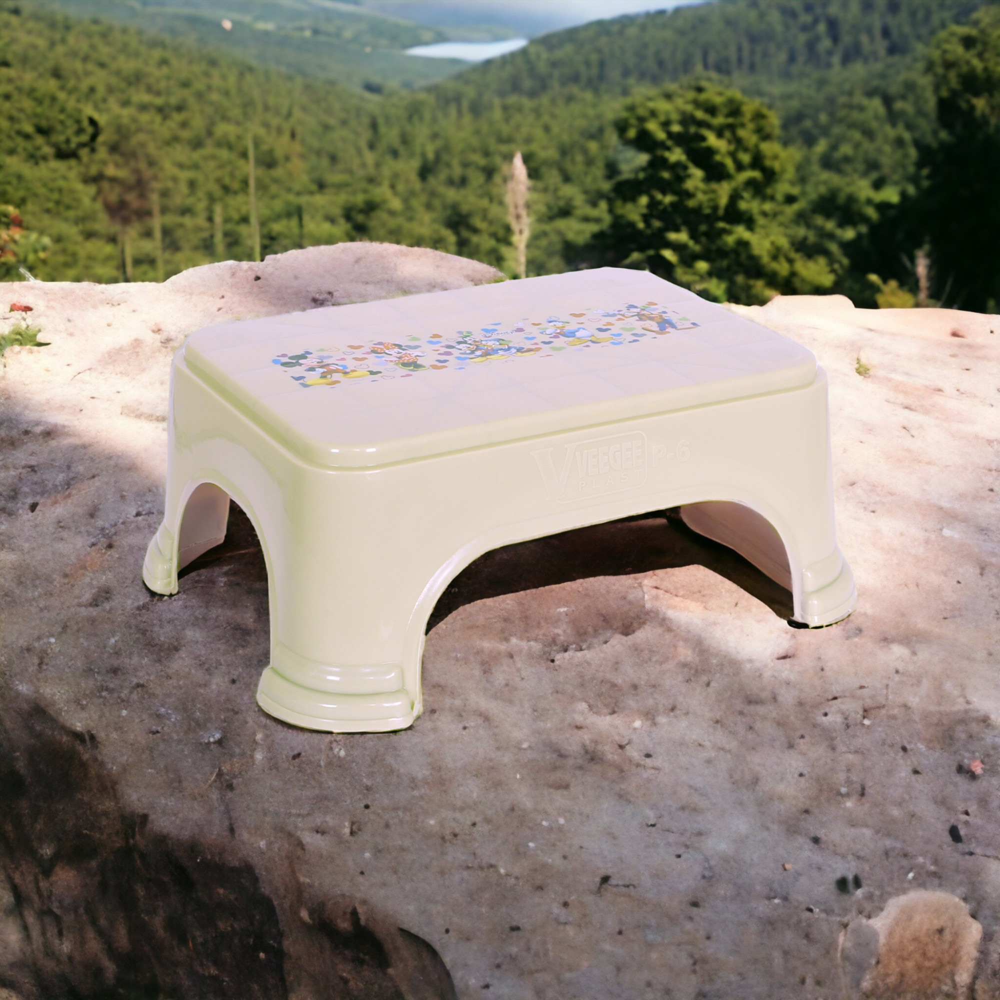 Kuber Industries Disney Team Stool  Bathroom Square Stool  Plastic Stool For Bathroom  Stool for Kitchen  Bathroom Patla  Support Stool for Bathroom  P6  Beige