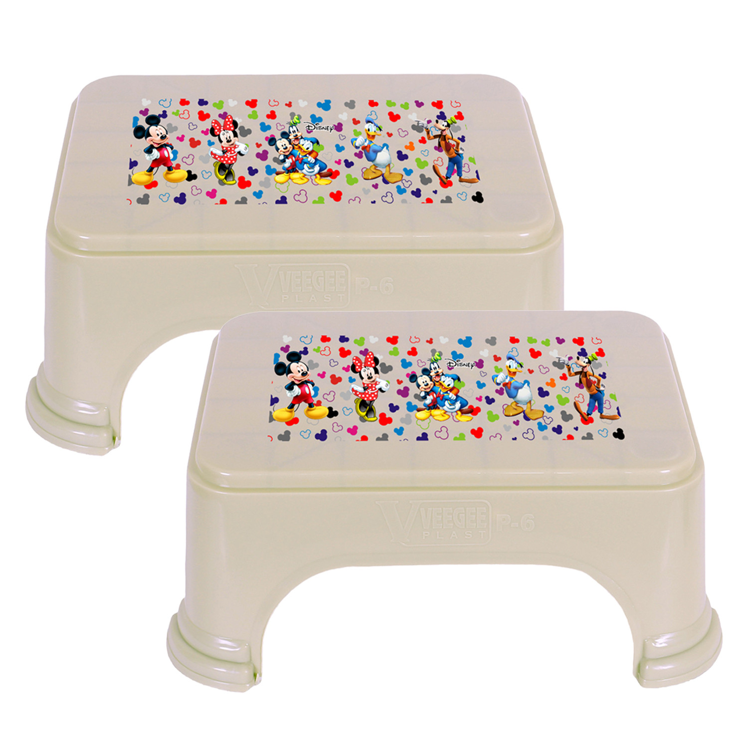 Kuber Industries Disney Team Stool | Bathroom Square Stool | Plastic Stool For Bathroom | Stool for Kitchen | Bathroom Patla | Support Stool for Bathroom | P6 | Beige