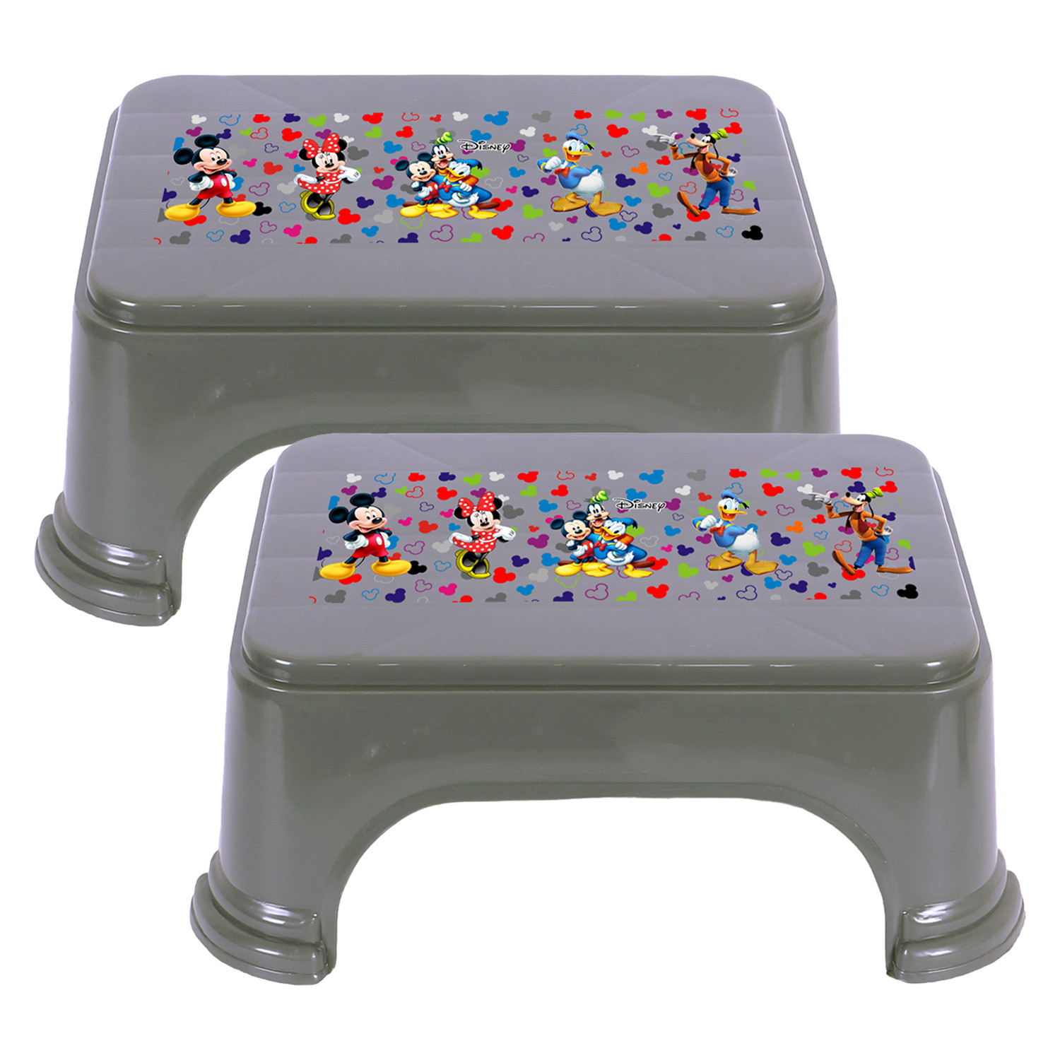 Kuber Industries Disney Team Stool | Bathroom Square Stool | Plastic Stool For Bathroom | Stool for Kitchen | Bathroom Patla | Support Stool for Bathroom | P6 | Gray