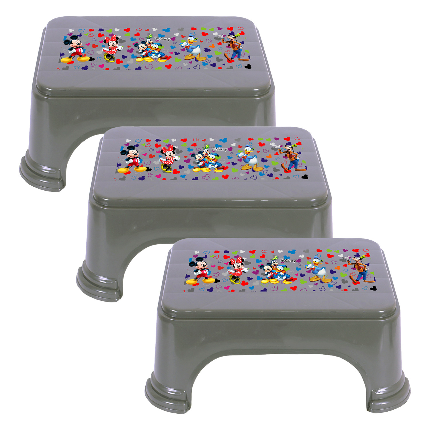 Kuber Industries Disney Team Stool | Bathroom Square Stool | Plastic Stool For Bathroom | Stool for Kitchen | Bathroom Patla | Support Stool for Bathroom | P6 | Gray