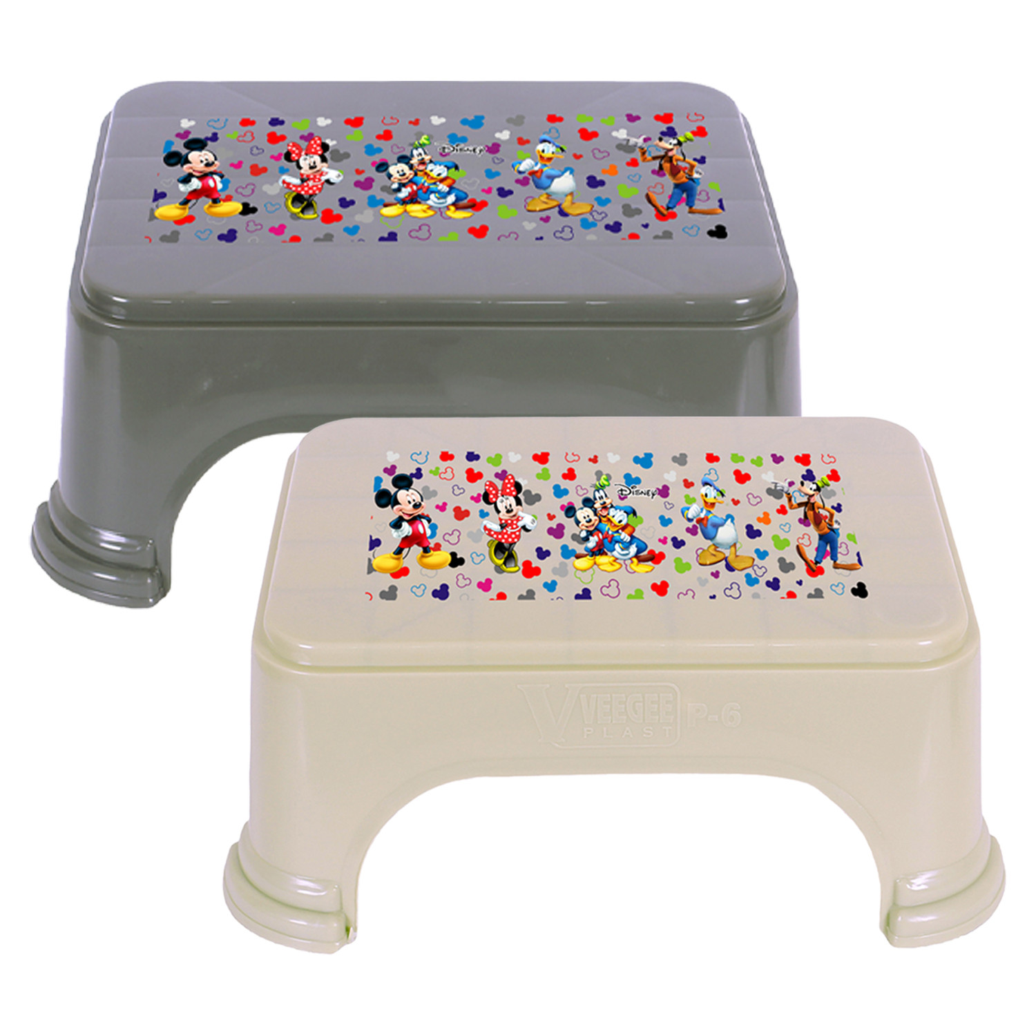 Kuber Industries Disney Team Stool | Bathroom Square Stool | Plastic Stool For Bathroom | Stool for Kitchen | Bathroom Patla | Support Stool for Bathroom | P6 | Pack of 2 | Multi