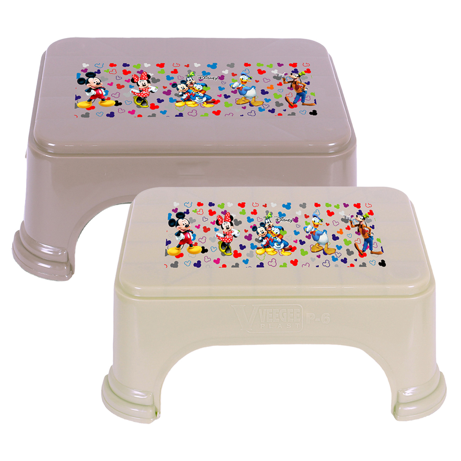 Kuber Industries Disney Team Stool | Bathroom Square Stool | Plastic Stool For Bathroom | Stool for Kitchen | Bathroom Patla | Support Stool for Bathroom | P6 | Pack of 2 | Multi