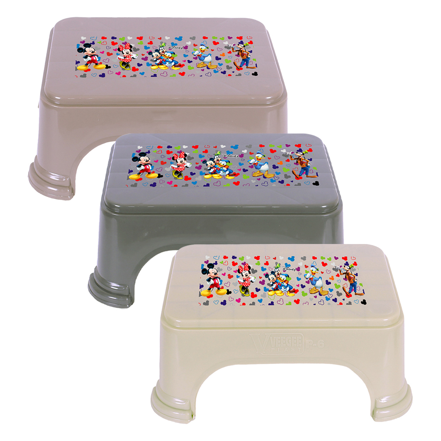 Kuber Industries Disney Team Stool | Bathroom Square Stool | Plastic Stool For Bathroom | Stool for Kitchen | Bathroom Patla | Support Stool for Bathroom | P6 | Pack of 3 | Multi