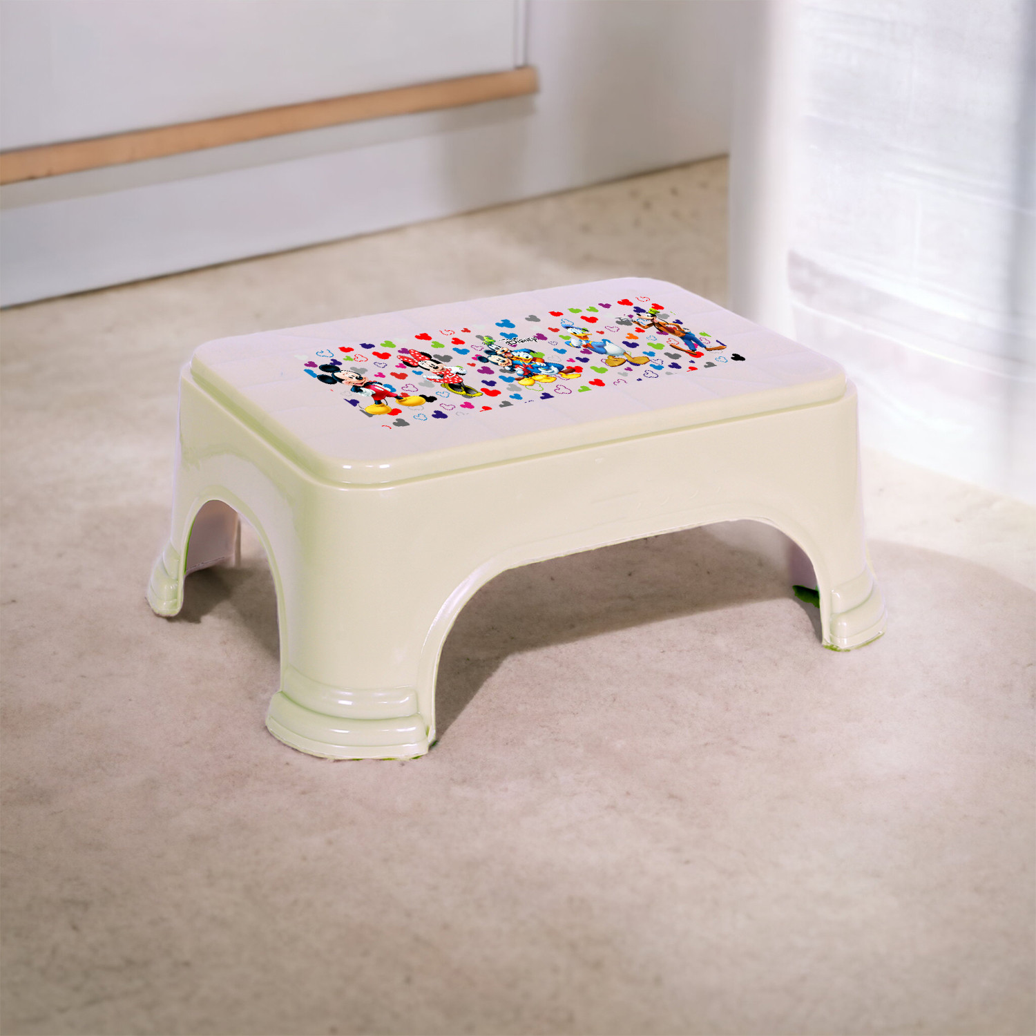 Kuber Industries Disney Team Stool | Bathroom Square Stool | Plastic Stool For Bathroom | Stool for Kitchen | Bathroom Patla | Support Stool for Bathroom | P6 | Pack of 3 | Multi