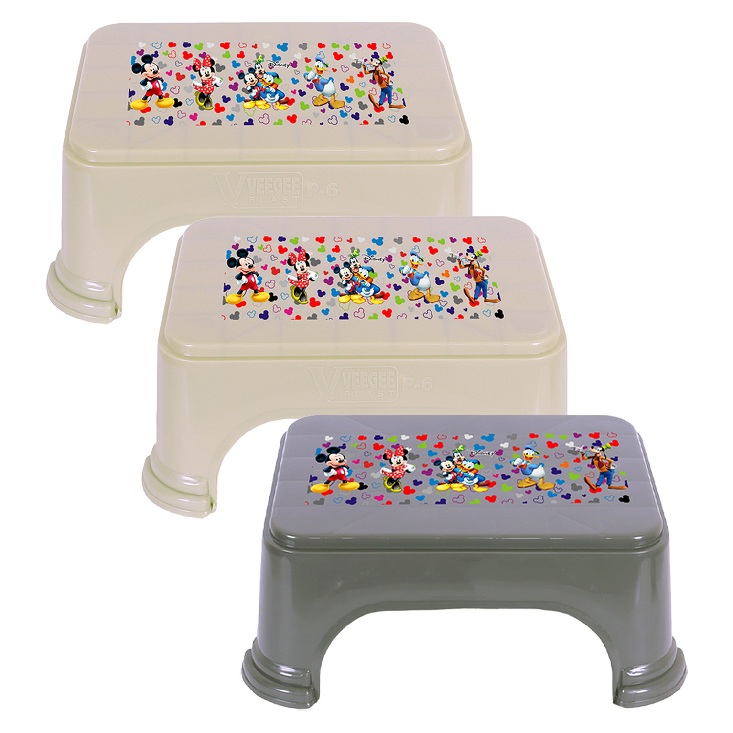 Kuber Industries Disney Team Stool | Bathroom Square Stool | Plastic Stool For Bathroom | Stool for Kitchen | Bathroom Patla | Support Stool for Bathroom | P6 | Pack of 3 | Multi