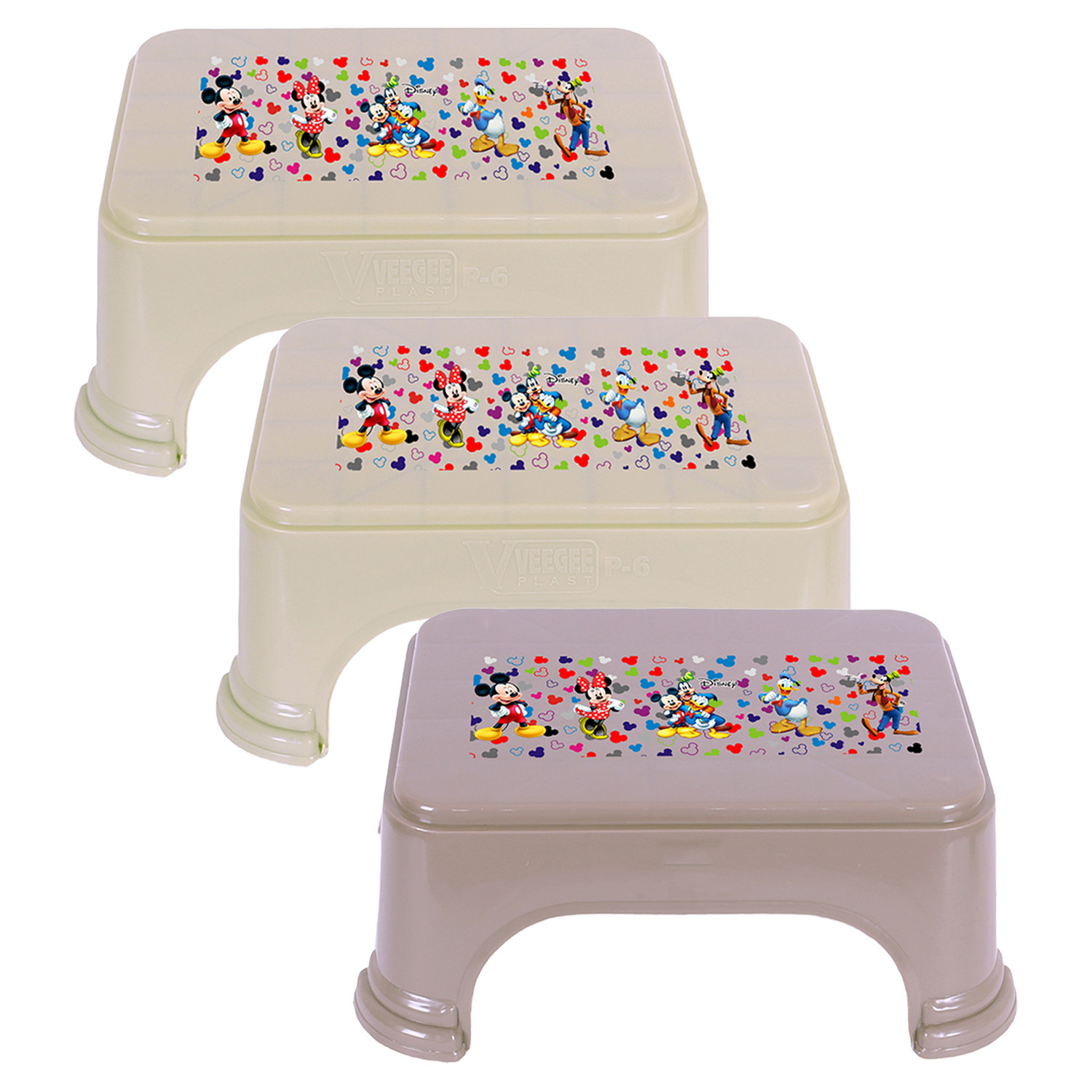 Kuber Industries Disney Team Stool | Bathroom Square Stool | Plastic Stool For Bathroom | Stool for Kitchen | Bathroom Patla | Support Stool for Bathroom | P6 | Pack of 3 | Multi