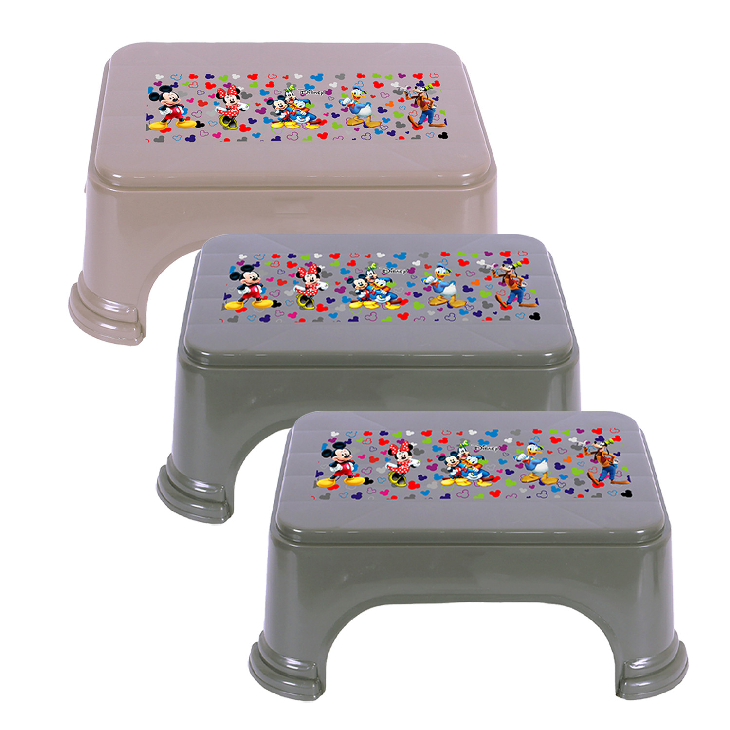 Kuber Industries Disney Team Stool | Bathroom Square Stool | Plastic Stool For Bathroom | Stool for Kitchen | Bathroom Patla | Support Stool for Bathroom | P6 | Pack of 3 | Multi
