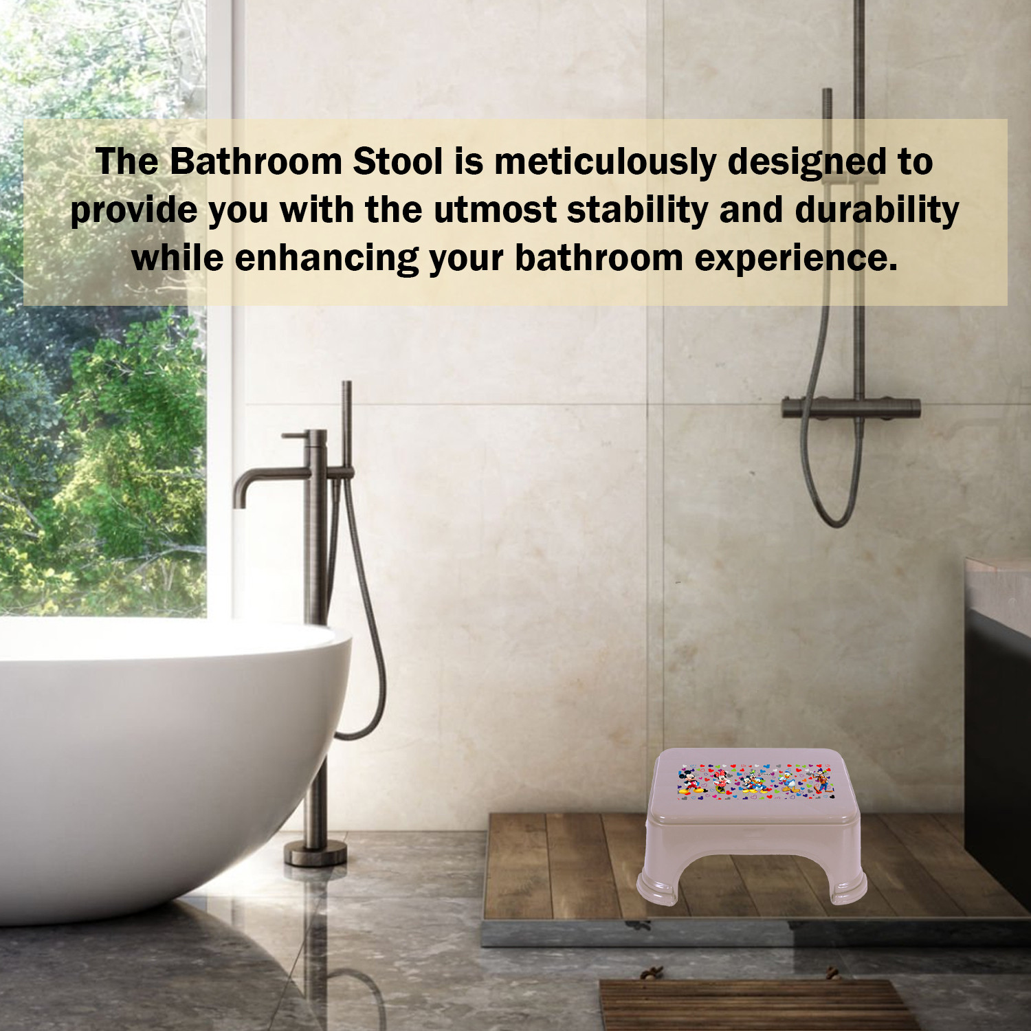 Kuber Industries Disney Team Stool | Bathroom Square Stool | Plastic Stool For Bathroom | Stool for Kitchen | Bathroom Patla | Support Stool for Bathroom | P6 | Pack of 3 | Multi