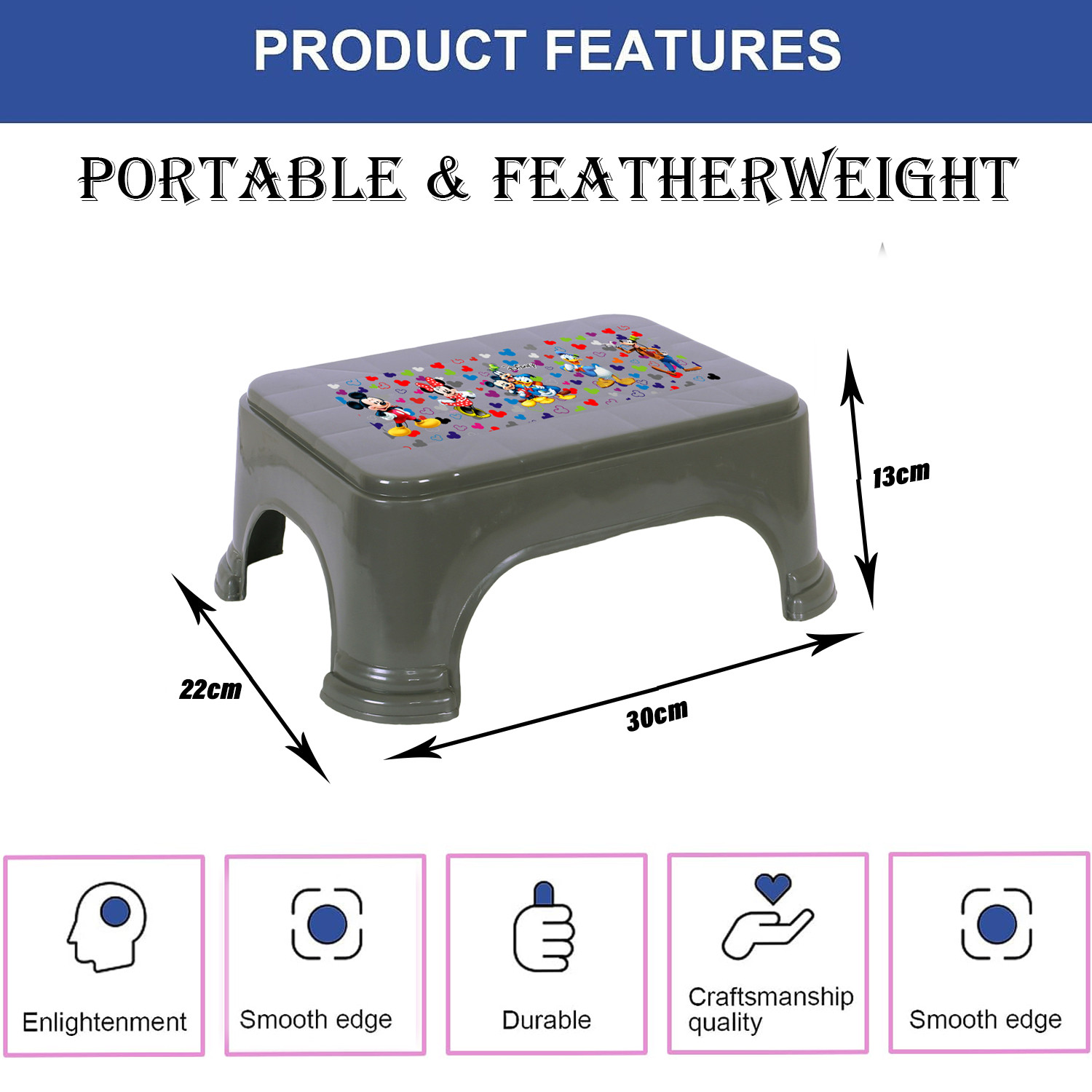 Kuber Industries Disney Team Stool | Bathroom Square Stool | Plastic Stool For Bathroom | Stool for Kitchen | Bathroom Patla | Support Stool for Bathroom | P6 | Pack of 3 | Multi