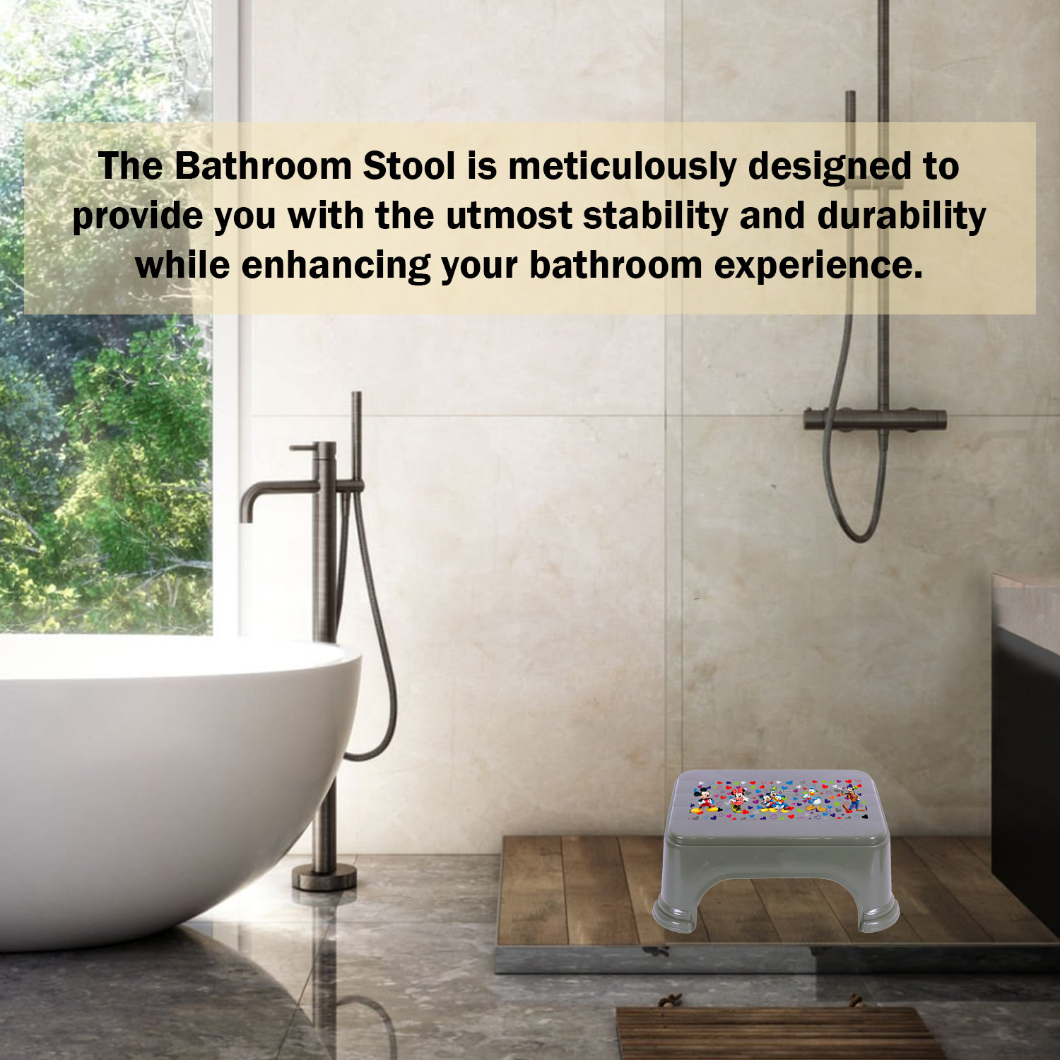 Kuber Industries Disney Team Stool | Bathroom Square Stool | Plastic Stool For Bathroom | Stool for Kitchen | Bathroom Patla | Support Stool for Bathroom | P6 | Pack of 3 | Multi