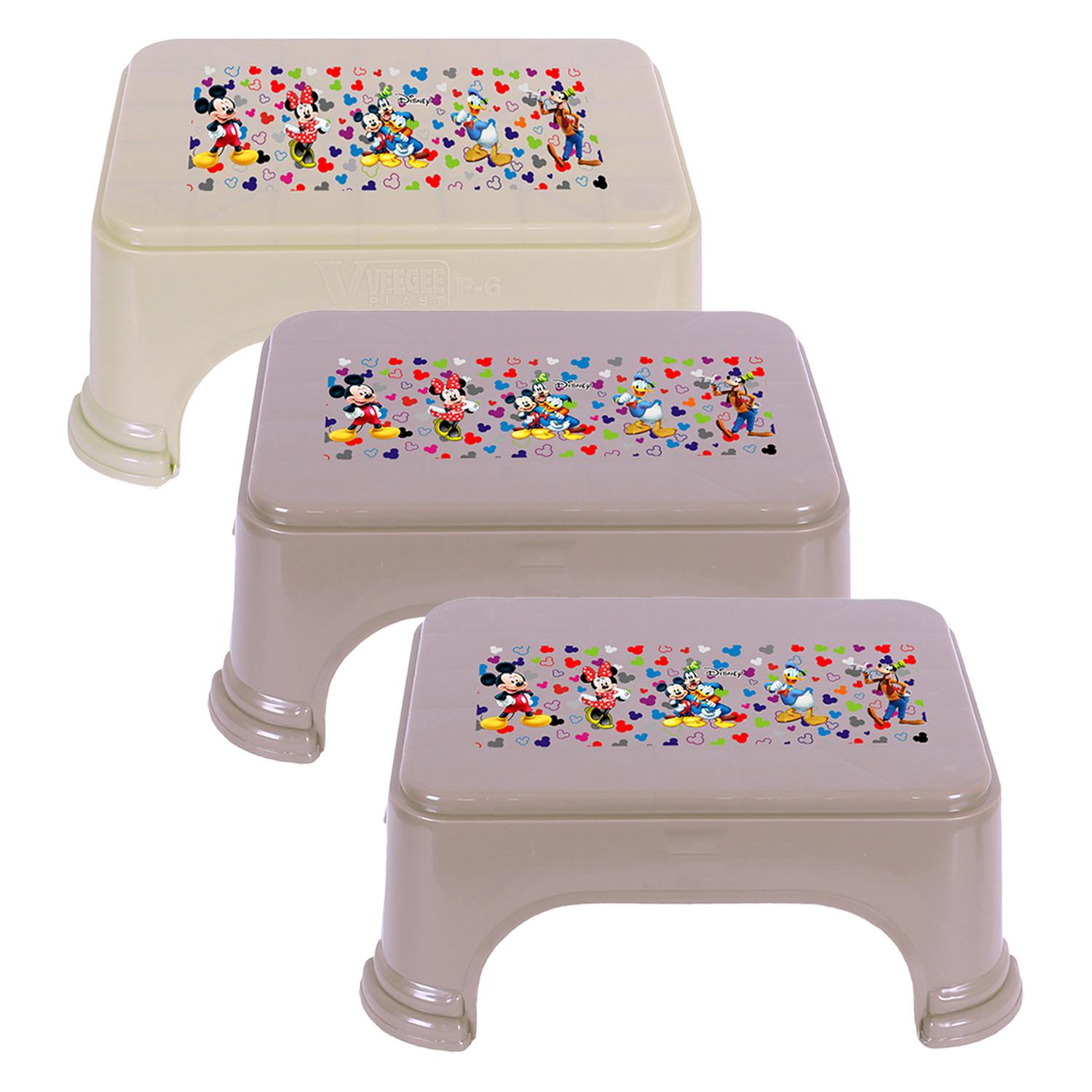Kuber Industries Disney Team Stool | Bathroom Square Stool | Plastic Stool For Bathroom | Stool for Kitchen | Bathroom Patla | Support Stool for Bathroom | P6 | Pack of 3 | Multi