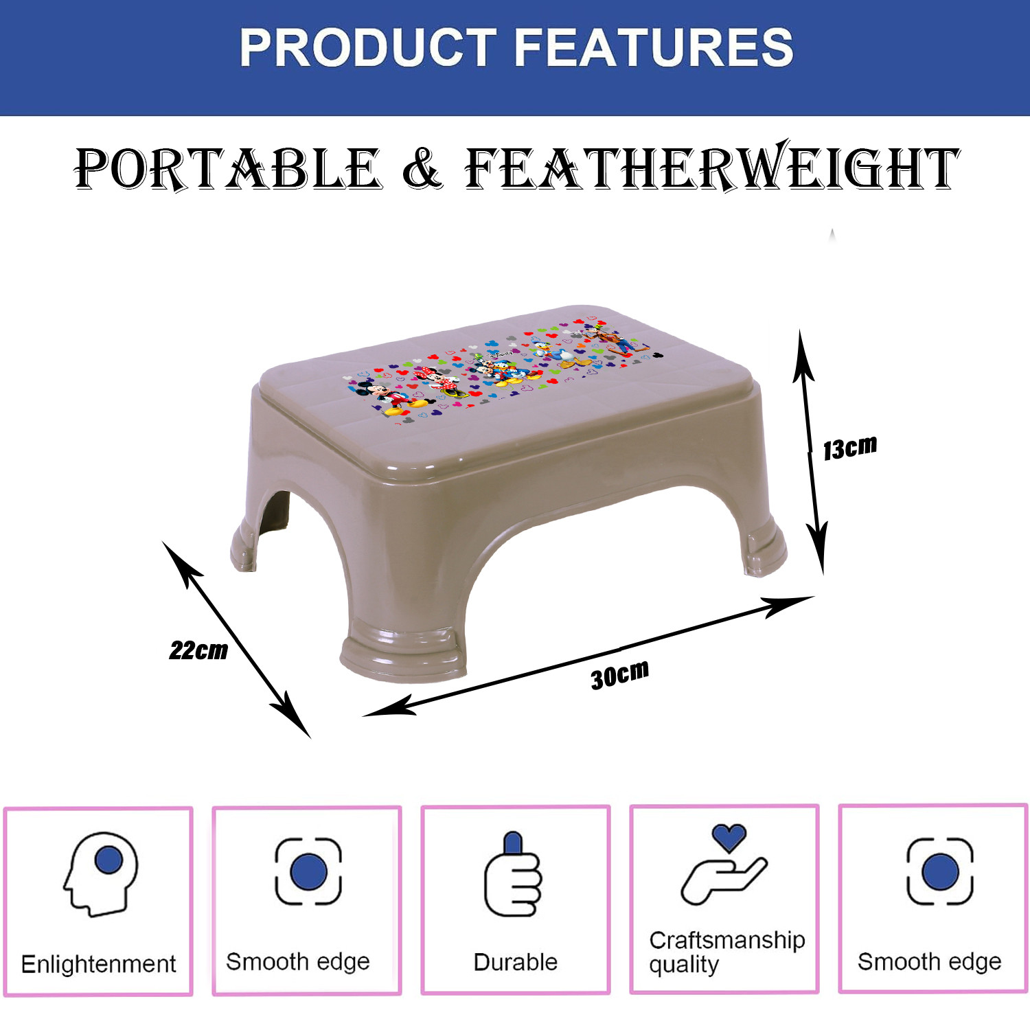 Kuber Industries Disney Team Stool | Bathroom Square Stool | Plastic Stool For Bathroom | Stool for Kitchen | Bathroom Patla | Support Stool for Bathroom | P6 | Pack of 3 | Multi