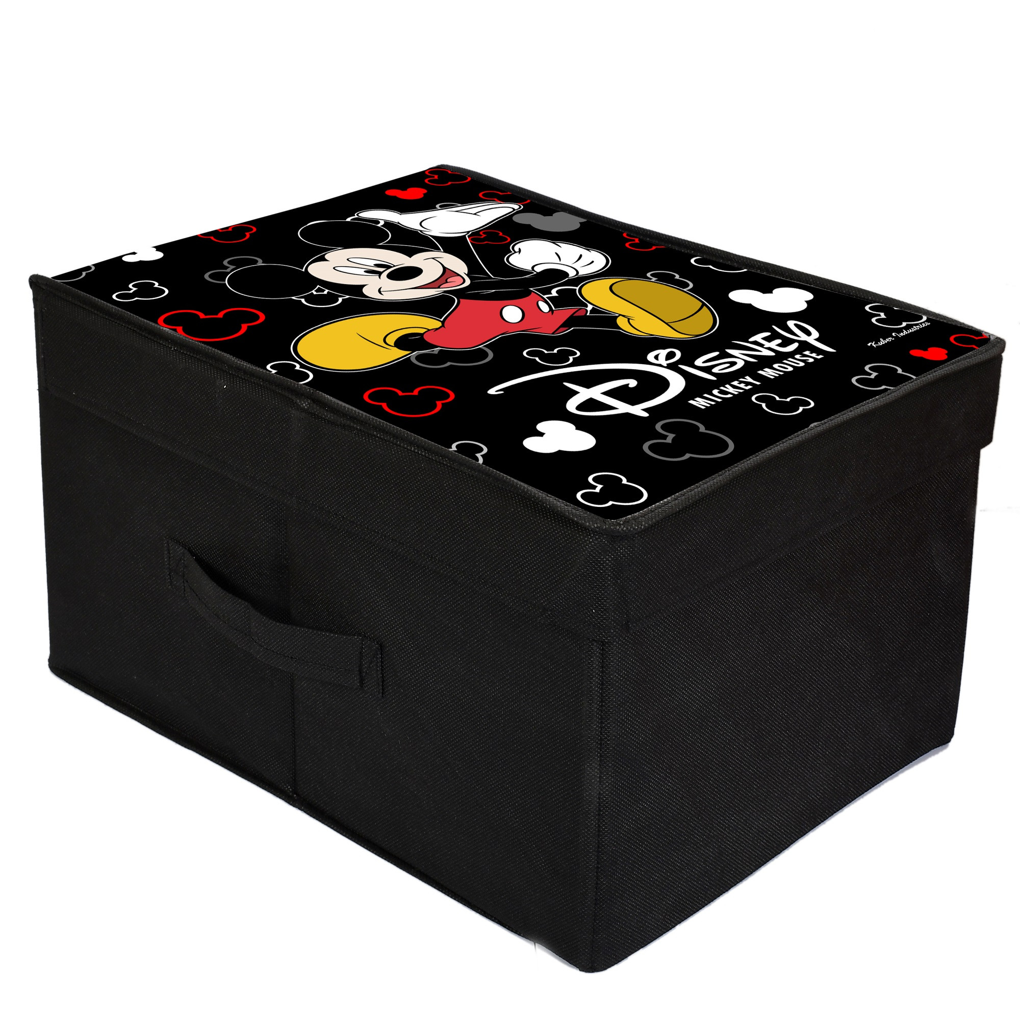 Kuber Industries Disney Tram Mickey Mouse Print Non Woven 2 Pieces Fabric Foldable Shirt Cover Storage Organizer Box with With Lid, Extra Large (Black & Royal Blue)-KUBMART3476