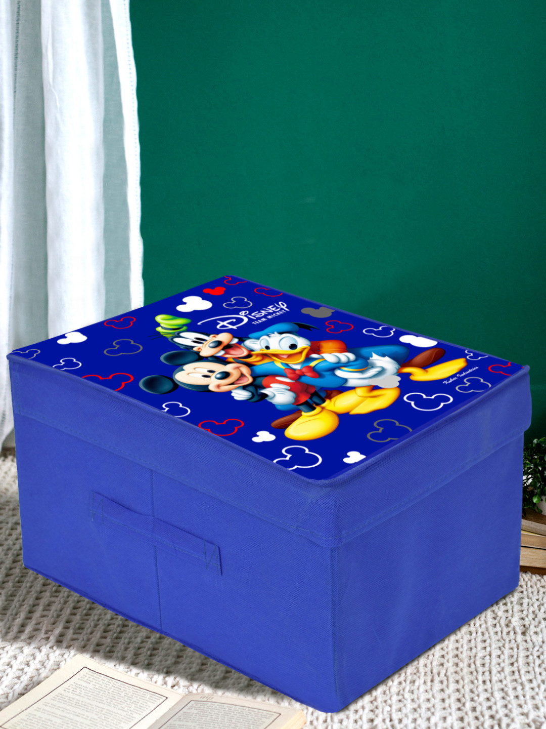 Kuber Industries Disney Tram Mickey Mouse Print Non Woven 2 Pieces Fabric Foldable Shirt Cover Storage Organizer Box with With Lid, Extra Large (Black & Royal Blue)-KUBMART3476