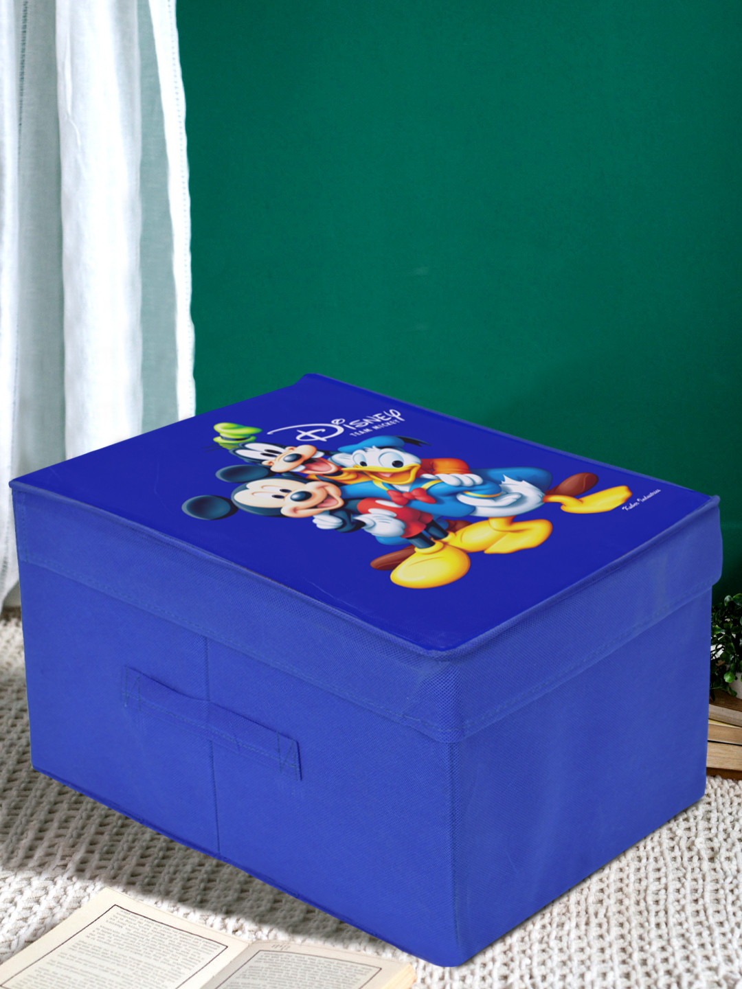 Kuber Industries Disney Tram Mickey Print Non Woven Fabric Foldable Saree Cover Storage Organizer Box with With Lid, Extra Large (Royal Blue)-KUBMART1722