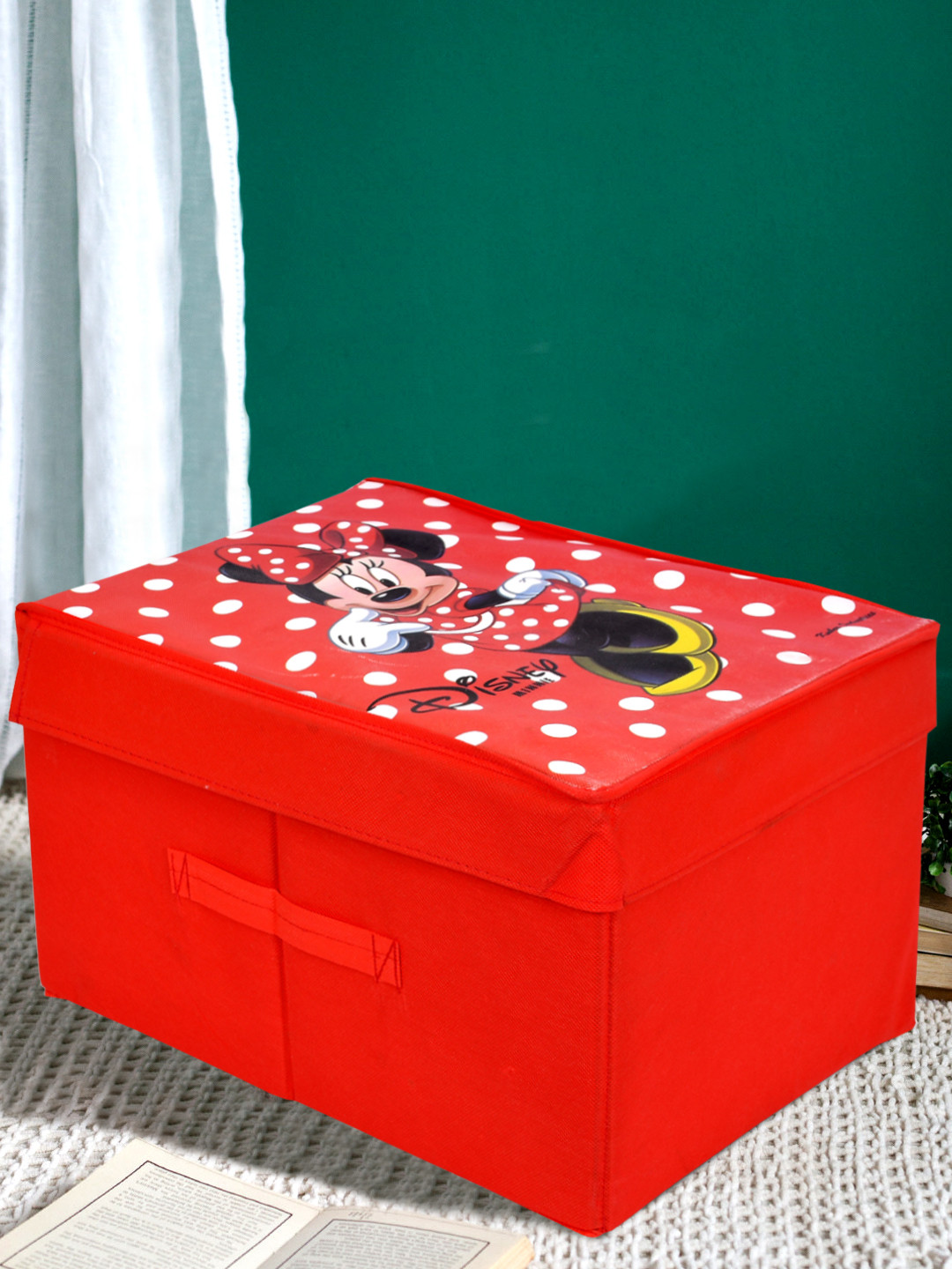Kuber Industries Disney Tram Minnie Mickey Mouse Print Non Woven 2 Pieces Fabric Foldable Saree Cover Storage Organizer Box with With Lid, Extra Large (Red & Royal Blue)-KUBMART1734