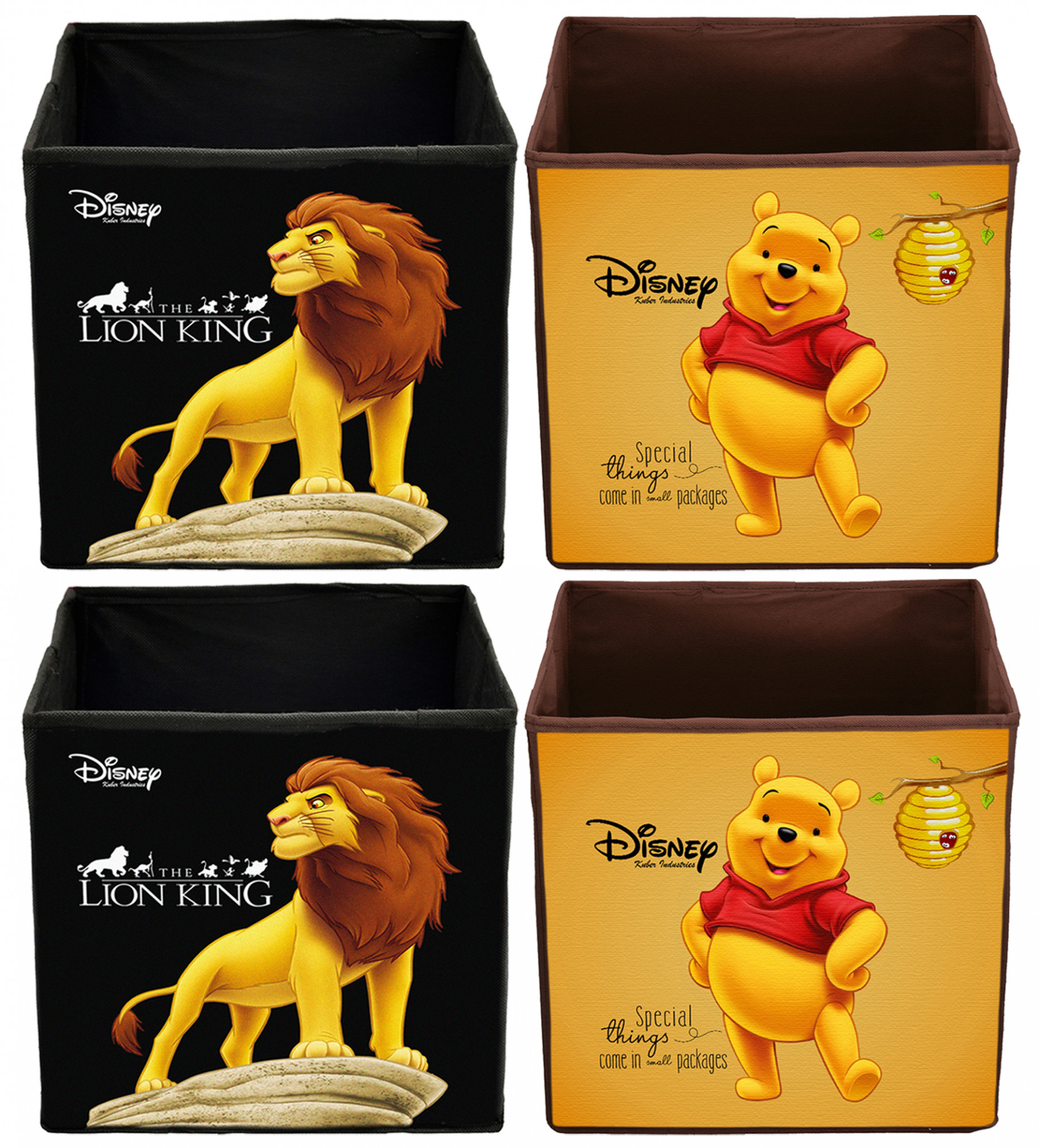 Kuber Industries Disney Winnie-The-Pooh & Lion King Print Non Woven Fabric Foldable Large Size Storage Cube Toy,Books,Shoes Storage Box With Handle (Black & Brown)