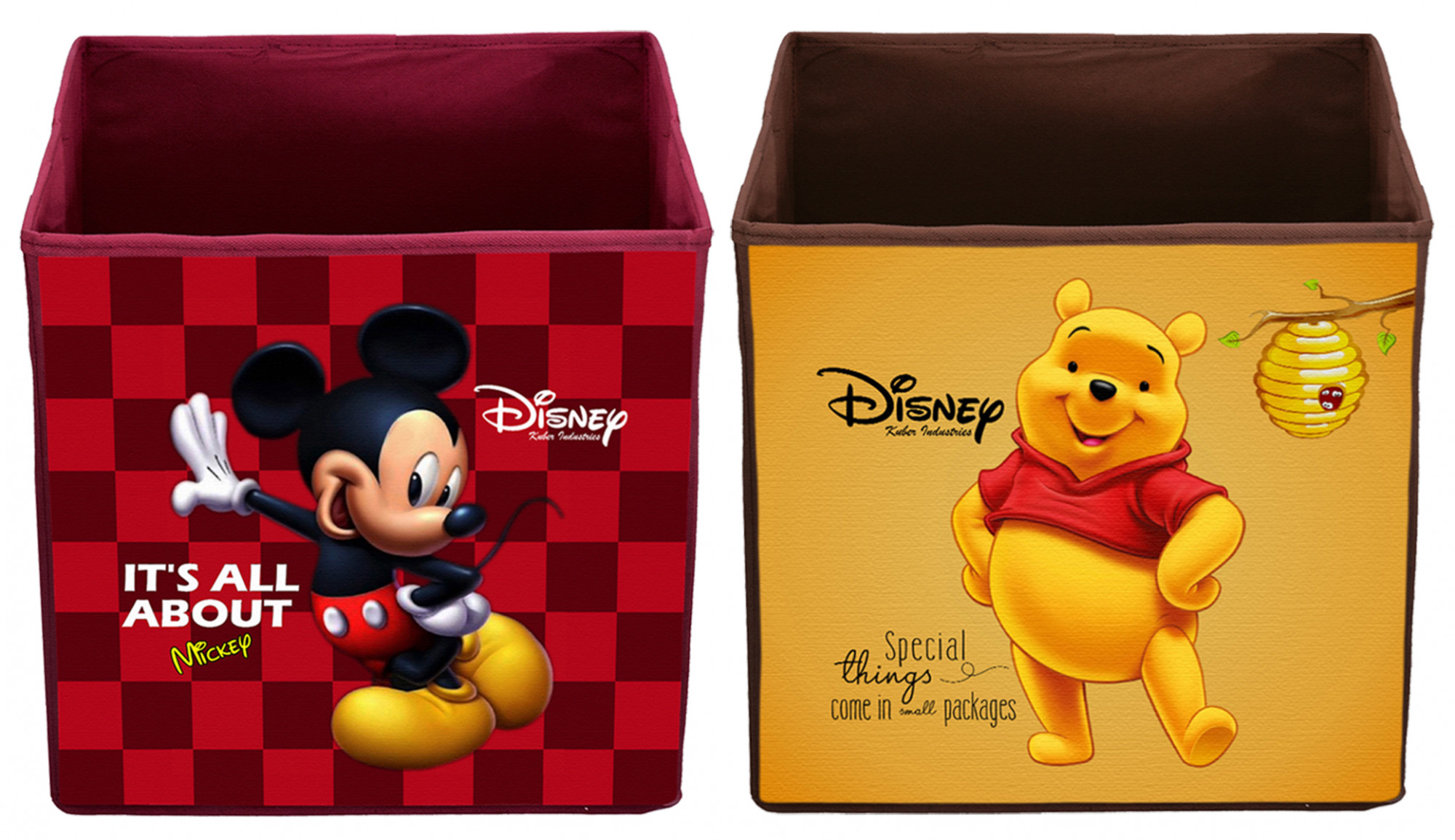 Kuber Industries Disney Winnie-The-Pooh & Mickey Print Non Woven Fabric Foldable Large Size Storage Cube Toy,Books,Shoes Storage Box With Handle (Maroon & Brown)