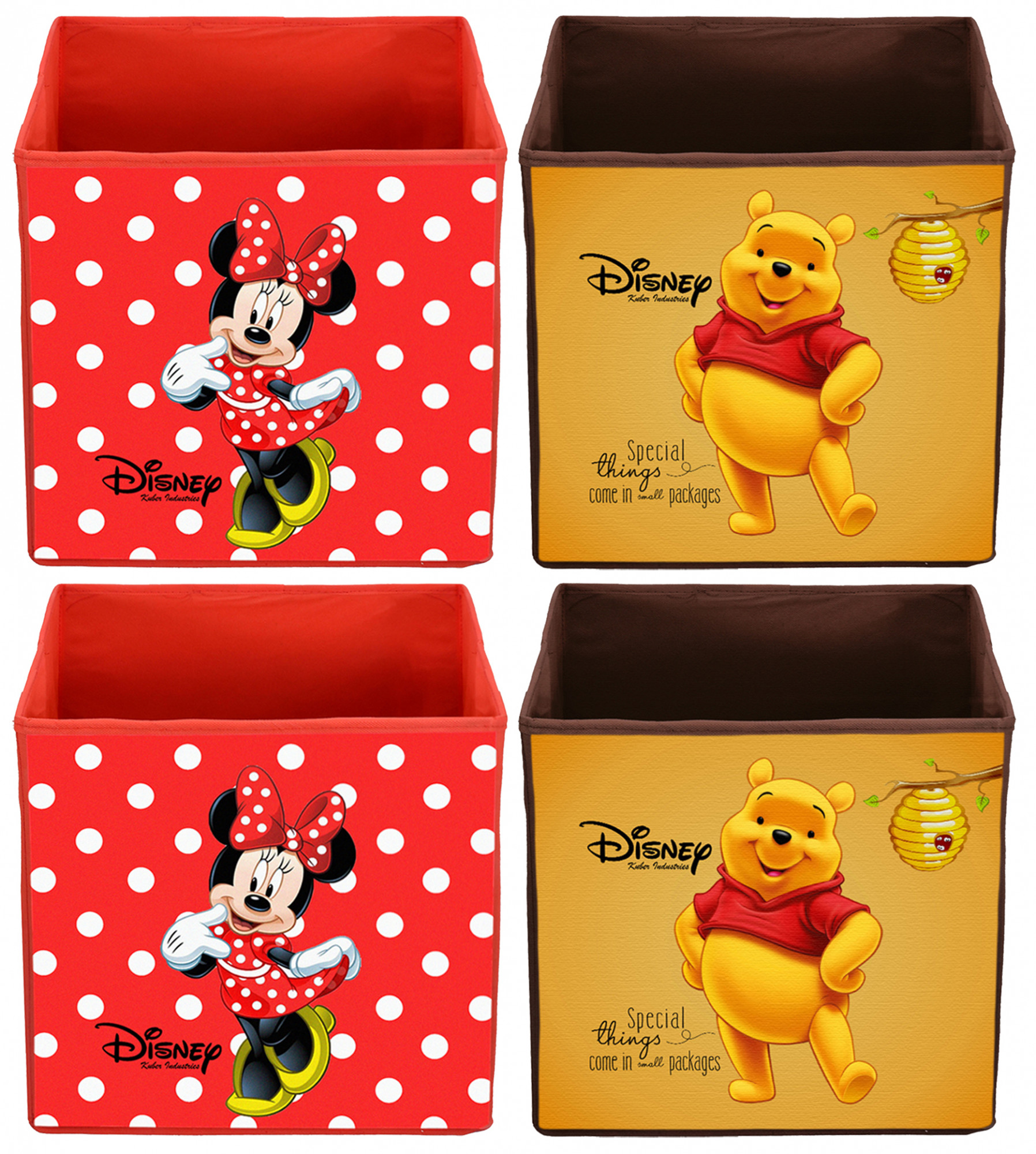 Kuber Industries Disney Winnie-The-Pooh & Minnie Print Non Woven Fabric Foldable Large Size Storage Cube Toy,Books,Shoes Storage Box With Handle (Red & Brown)