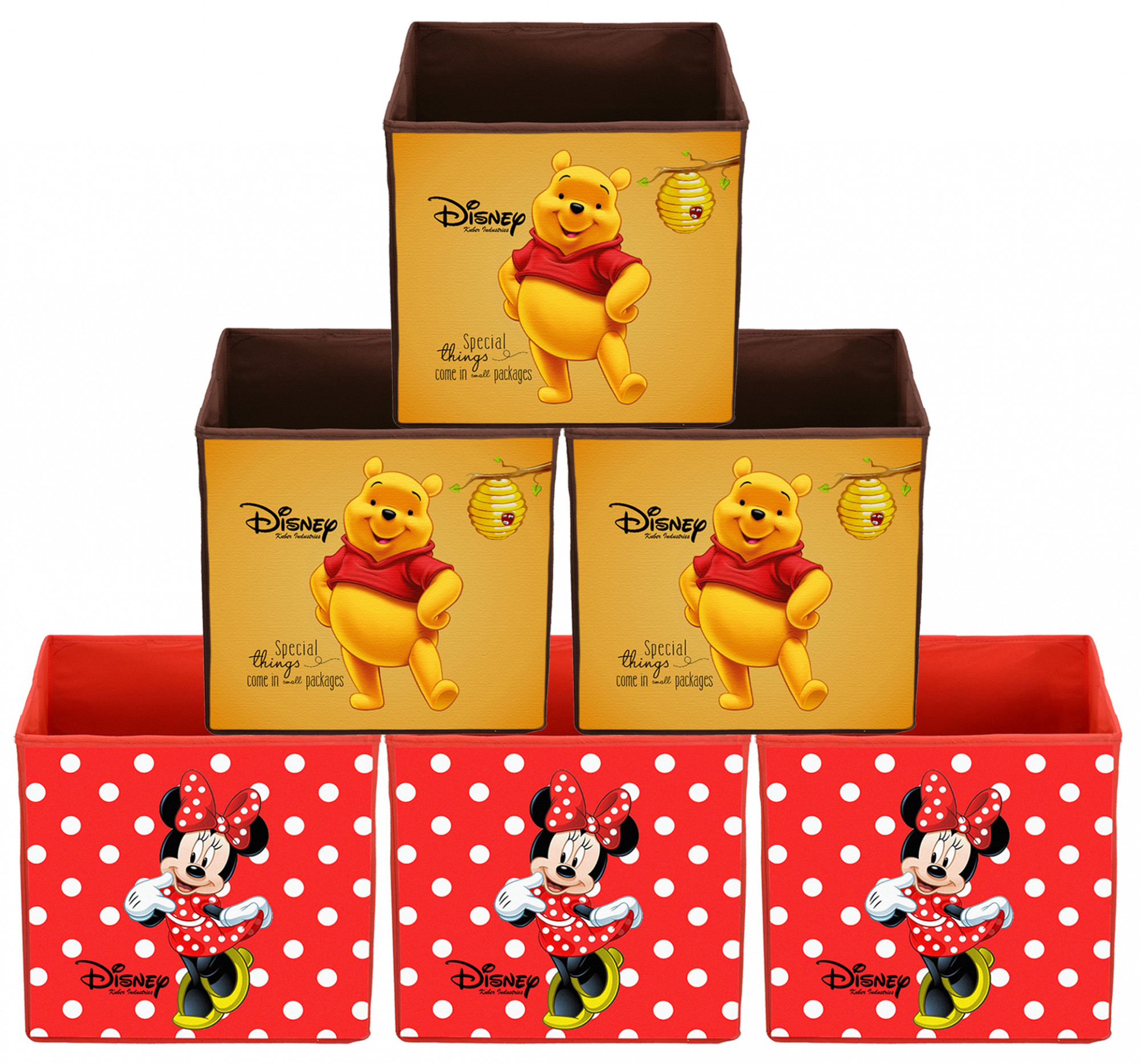 Kuber Industries Disney Winnie-The-Pooh & Minnie Print Non Woven Fabric Foldable Large Size Storage Cube Toy,Books,Shoes Storage Box With Handle (Red & Brown)