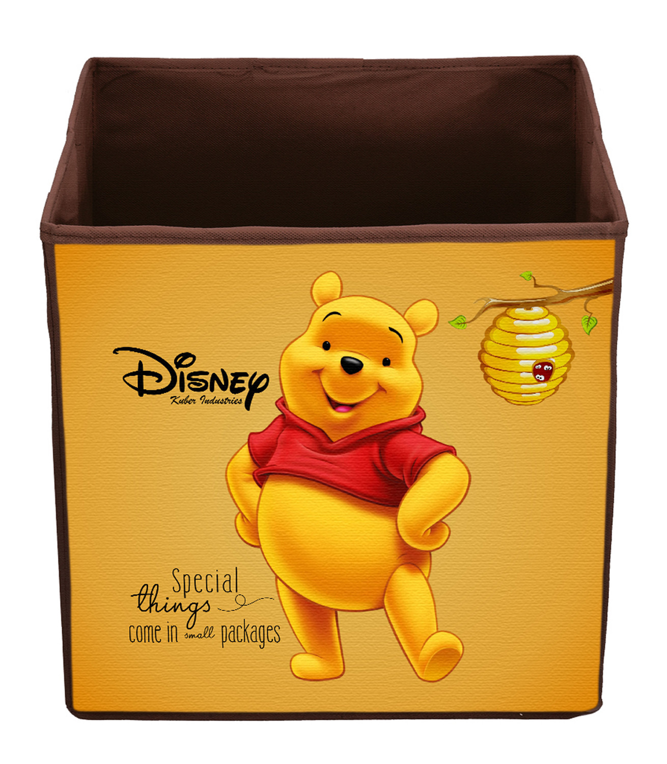 Kuber Industries Disney Winnie-The-Pooh Print Non Woven Fabric Foldable Large Size Cloth Storage Box Toy,Books Wardrobe Organiser Cube With Handle (Brown)