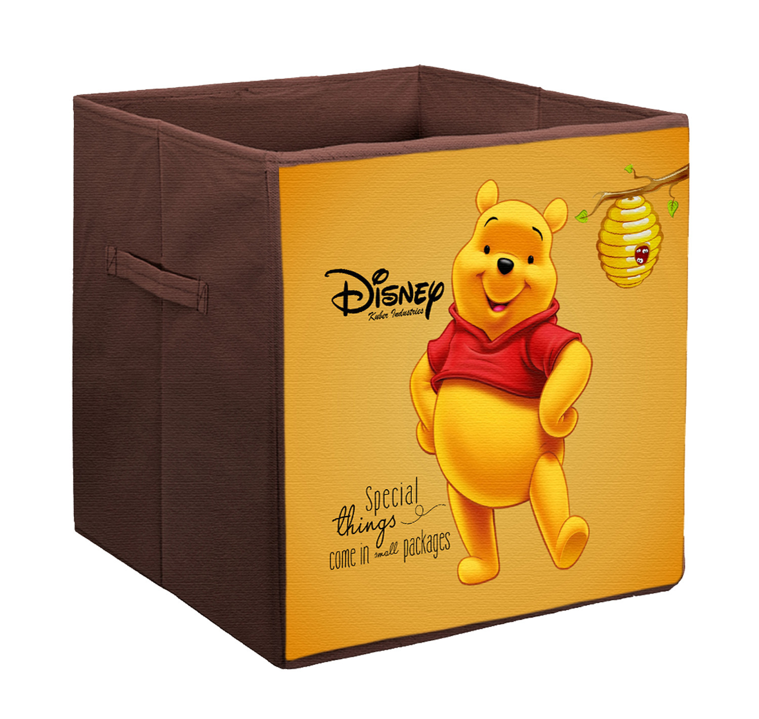 Kuber Industries Disney Winnie-The-Pooh Print Non Woven Fabric Foldable Large Size Cloth Storage Box Toy,Books Wardrobe Organiser Cube With Handle (Brown)