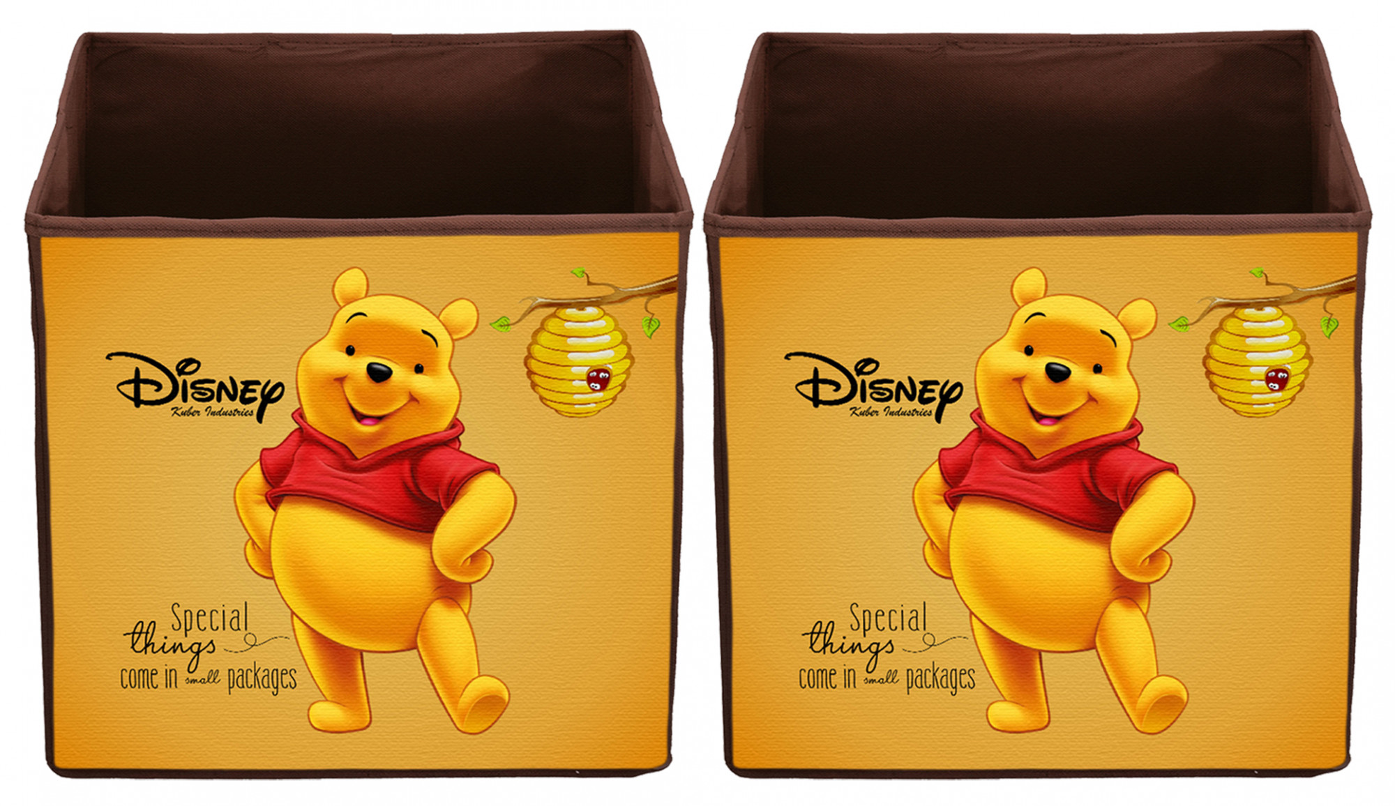 Kuber Industries Disney Winnie-The-Pooh Print Non Woven Fabric Foldable Large Size Cloth Storage Box Toy,Books Wardrobe Organiser Cube With Handle (Brown)