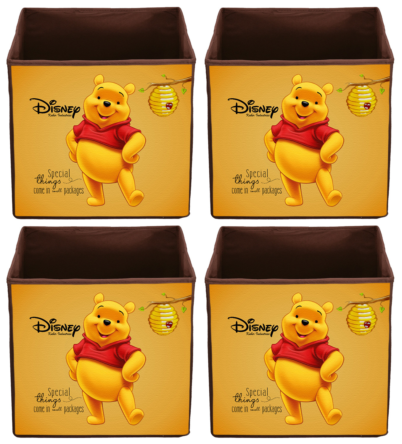 Kuber Industries Disney Winnie-The-Pooh Print Non Woven Fabric Foldable Large Size Cloth Storage Box Toy,Books Wardrobe Organiser Cube With Handle (Brown)