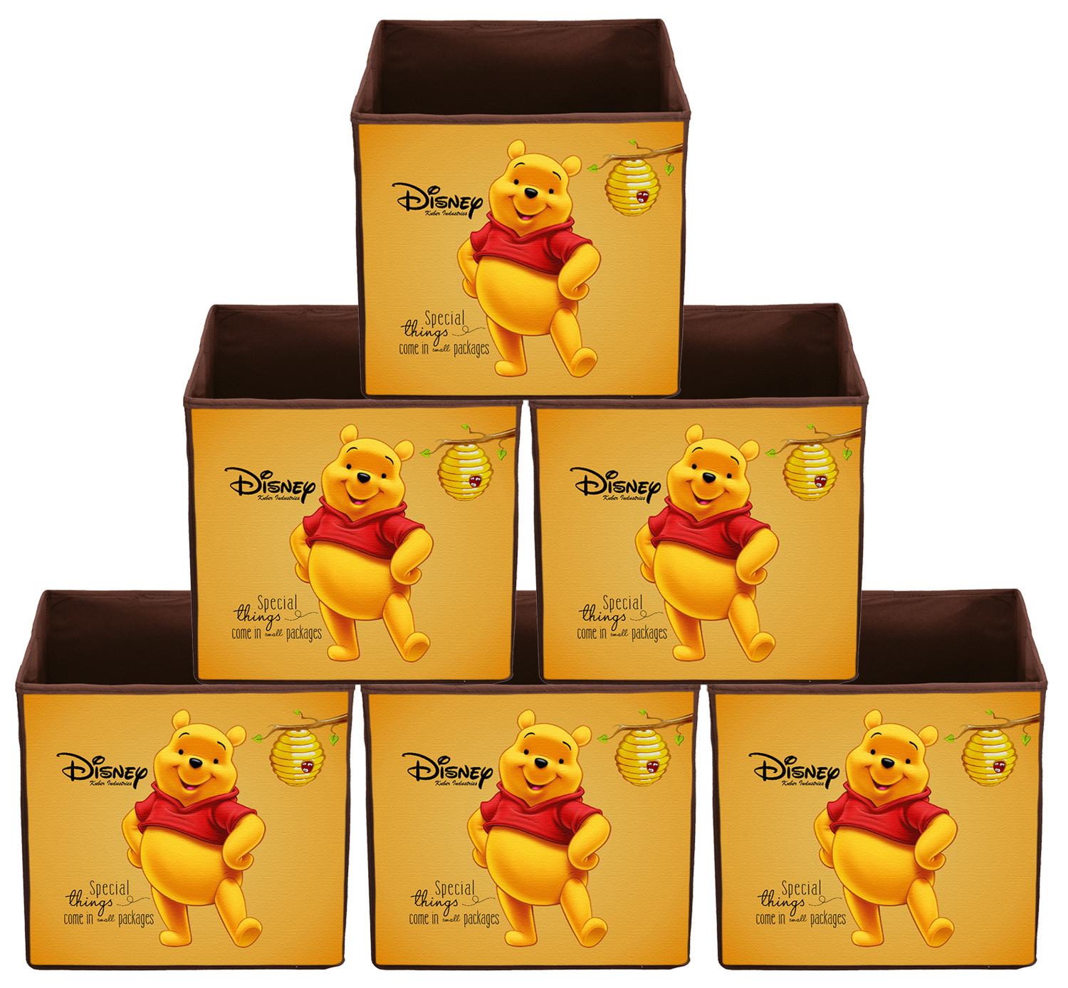 Kuber Industries Disney Winnie-The-Pooh Print Non Woven Fabric Foldable Large Size Cloth Storage Box Toy,Books Wardrobe Organiser Cube With Handle (Brown)