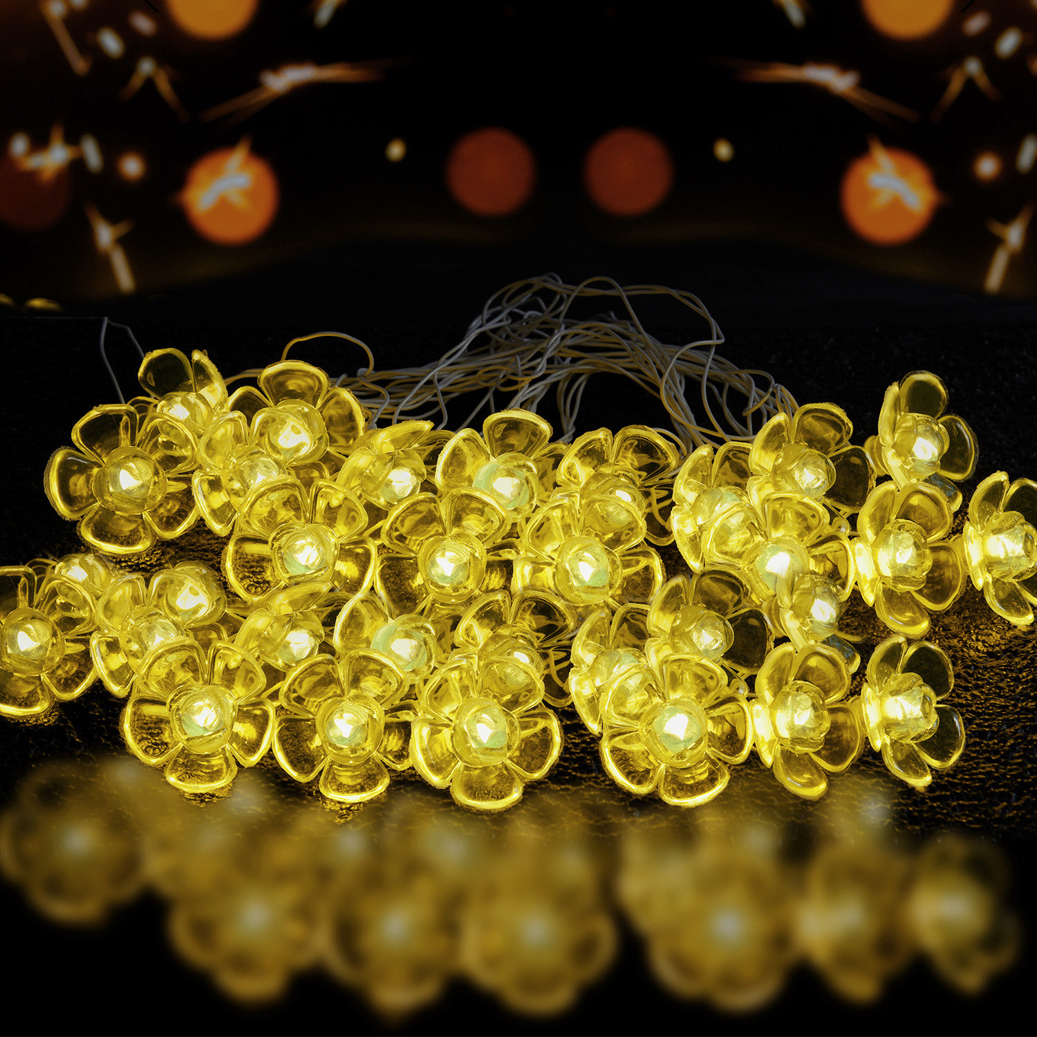 Kuber Industries Diwali Lights | 14 Flower Fairy Lights for Diwali | Christmas | Home Decoration | Indoor & outdoor | Diwali Lights for Decoration | Crystal Flower | Orange